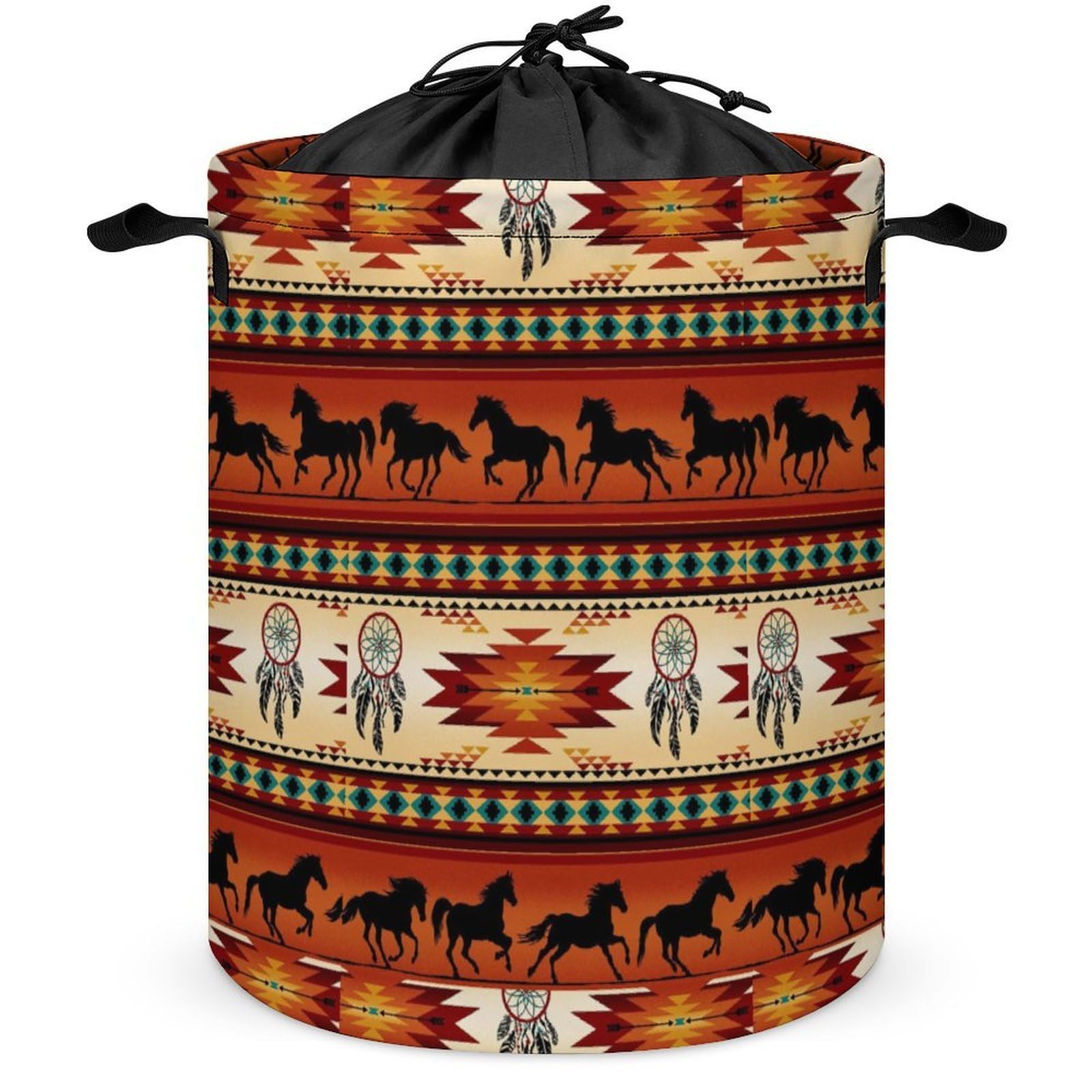 Qjjinxior Drawstring Laundry Hamper, Western Horses Laundry Basket, Washing Basket with Handle