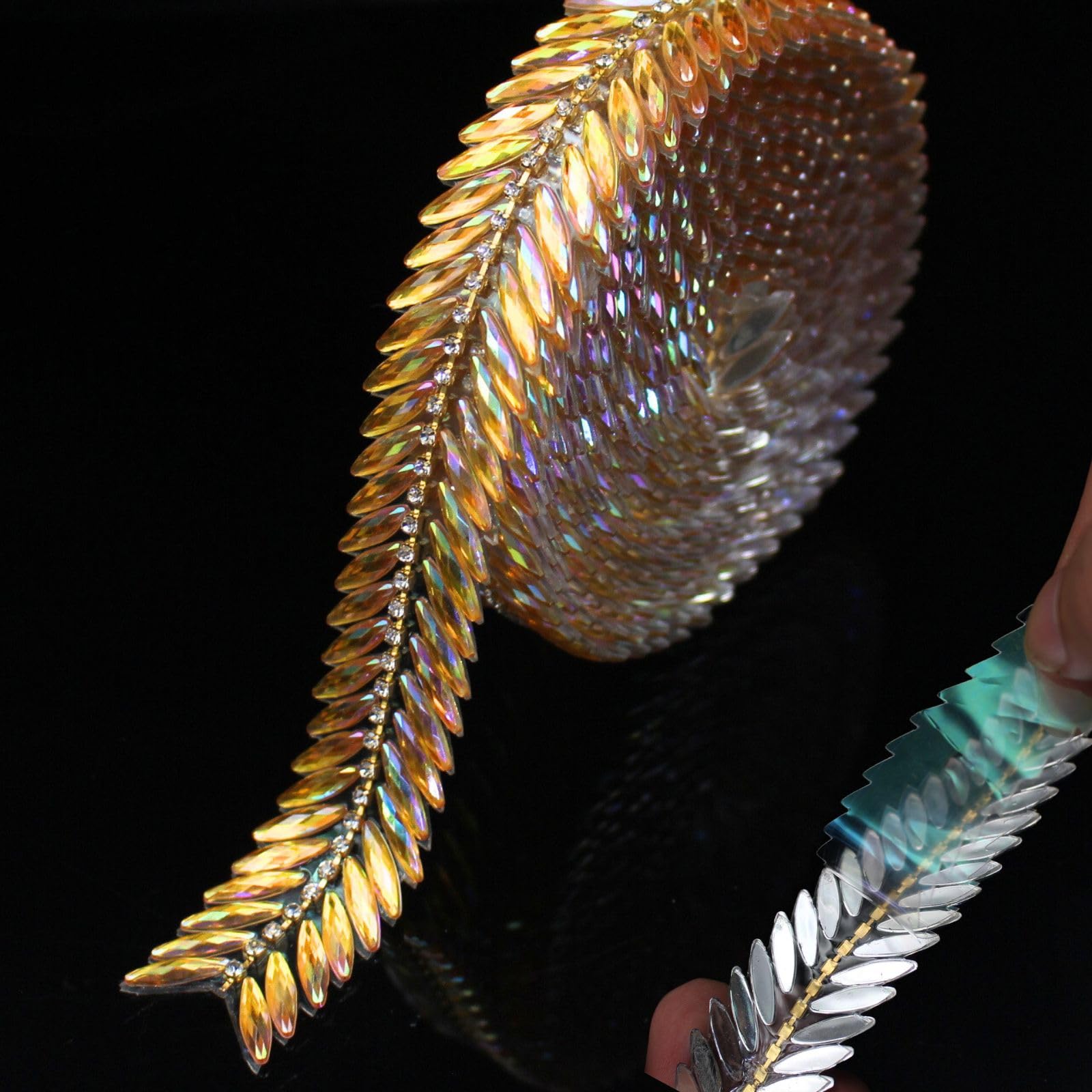 PEARLY JUN 3 Yards Bling Rhinestone Ribbon Gold Yellow Self Adhesive Glitter Tape Crystal Trim Chain DIY Stickers Diamond Strips Roll for Christmas