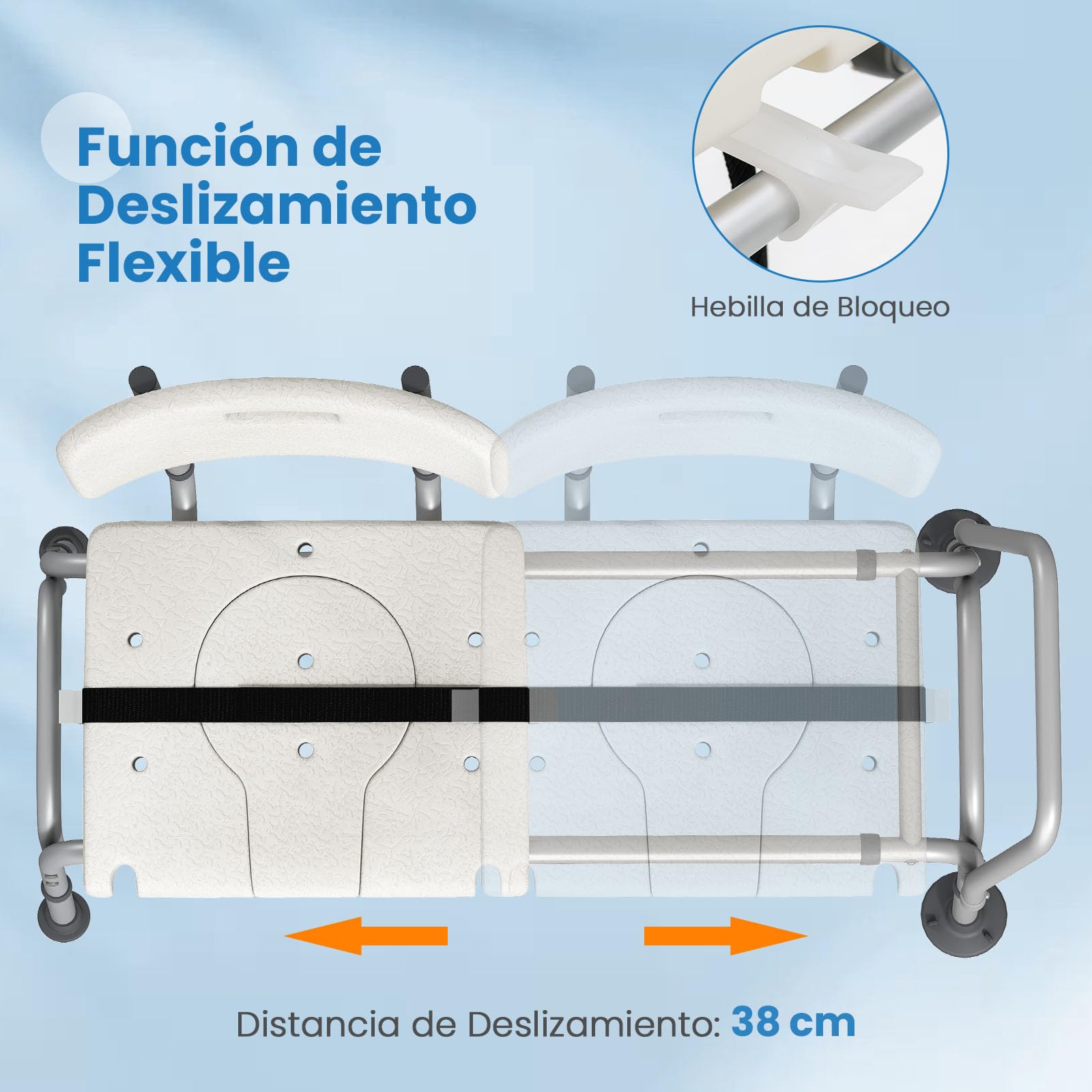 GOPLUS Silla de Baño con Función Deslizante, Altura Ajustable, Asiento Ancho con Tapa Abatible, 4 Pies con Ventosas Antideslizantes, Silla de Ducha para Ancianos, Pacientes, Discapacitados