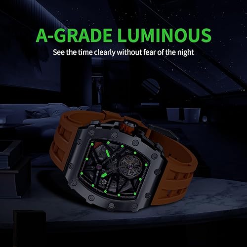 Miniatura 4 de TSAR BOMBA Reloj automático de lujo para hombre, forma tonneau, esqueleto, mecánico, 50 m, impermeable, analógico, relojes únicos, plateados,