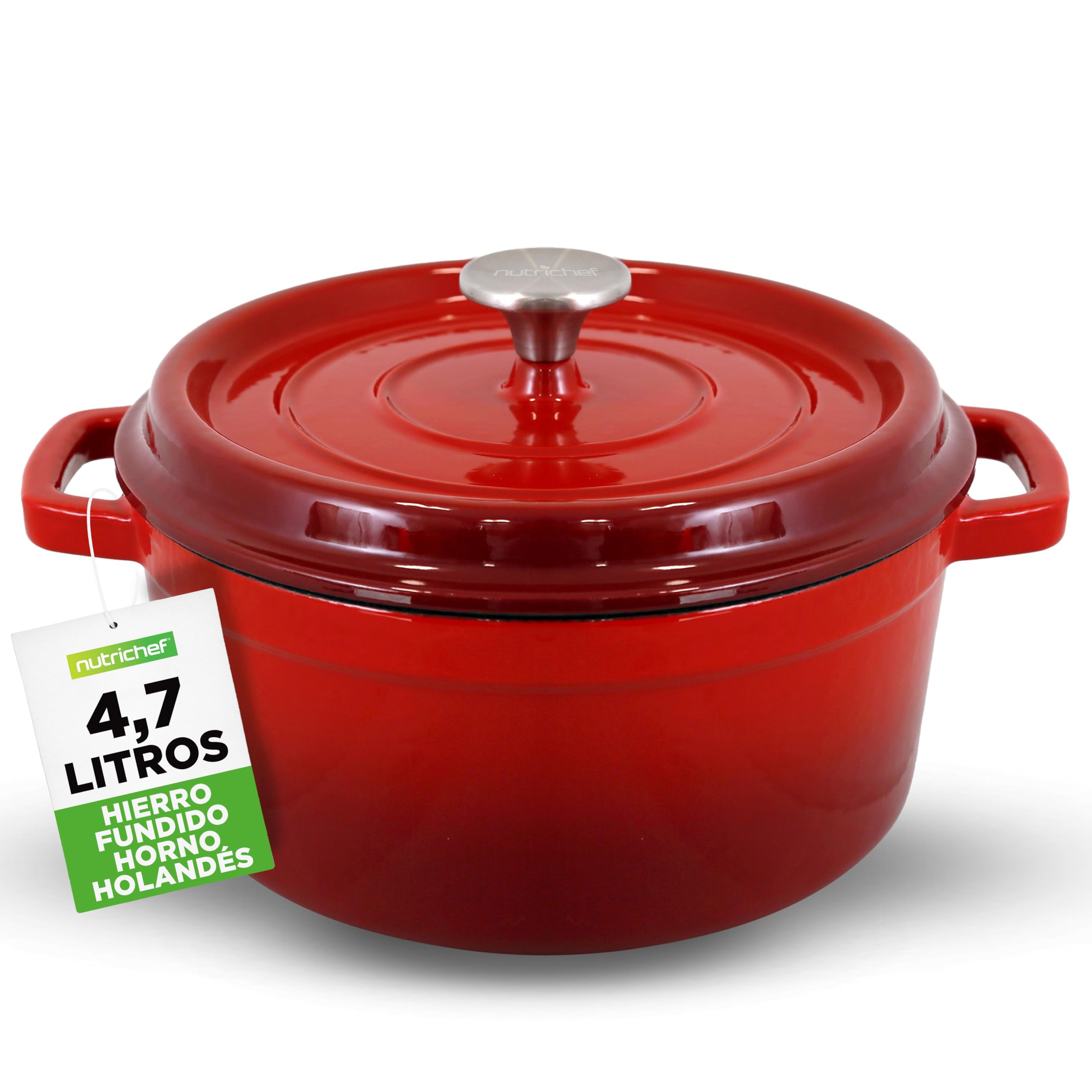 Nutrichef Olla de hierro fundido, Redonda, Esmaltada, 5 cuartos, Recubierta de porcelana, Con tapa