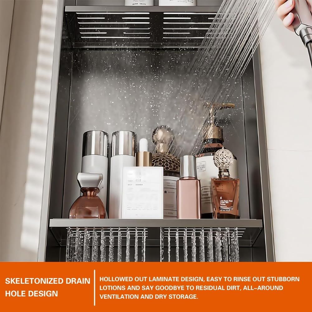 Paneles de ducha de Acero inoxidable 304, botiquín de Metal Negro multicapa empotrado con orificio de drenaje, estantes duraderos para baño y cocina, solución de almacena