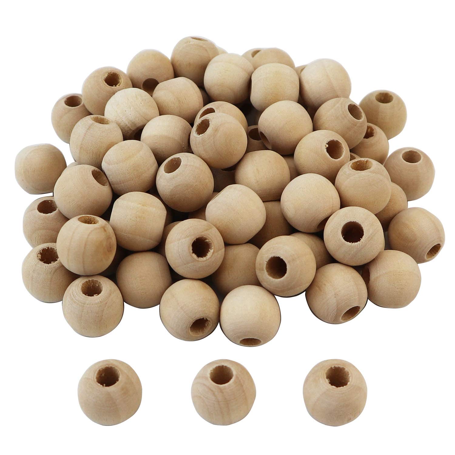 Aqueens 100pcs 16mm Natural Wood Beads Unfinished Round Wooden Loose Spacer for Craft Making DIY, 6mm Hole