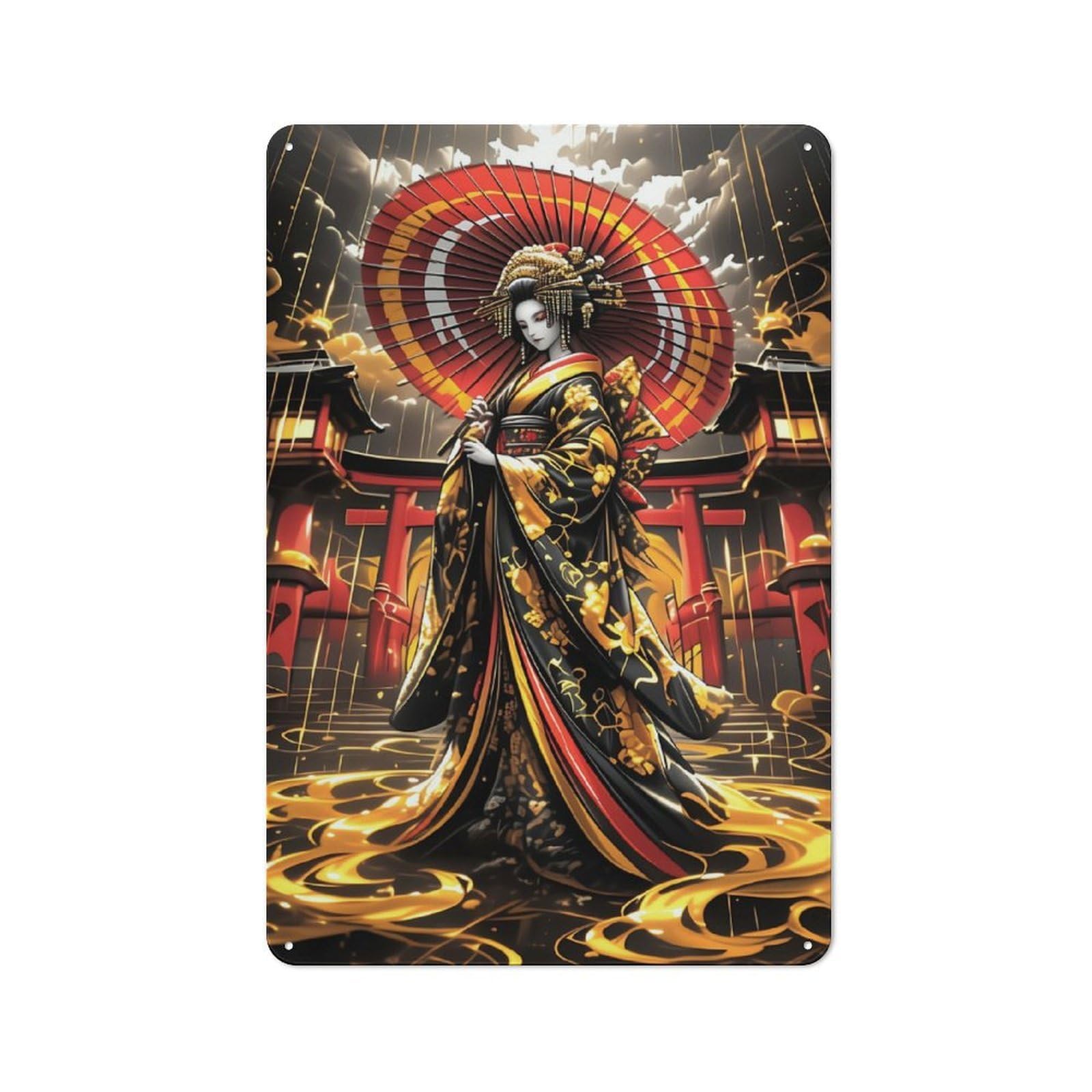 Junmoney Golden Japanese Geisha Vintage-Inspired Tin Sign 30X20cm For Garage Or Workshop, For Garage, Workshop And Man Cave Decoration