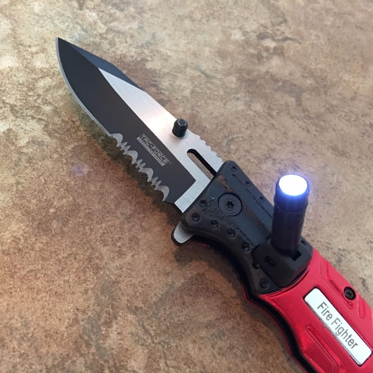 TAC Force Red FIRE Fighter Spring Assisted Open LED Tactical Rescue Pocket Knife