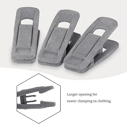 Miniatura 3 de Tinfol 50 clips de terciopelo para colgar, clips grises fuertes flocados para dedos, clips para colgar pantalones para perchas finas