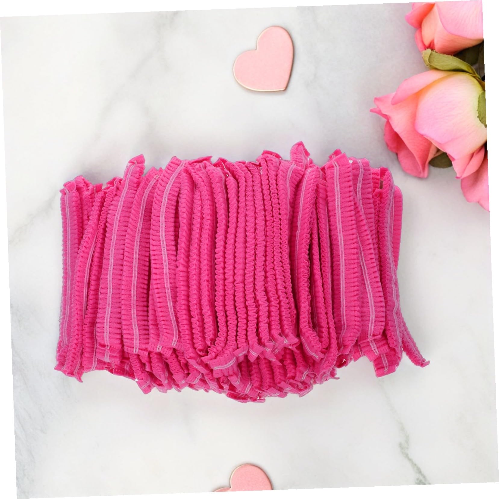 200 pezzi Cuffie da Lavoro Usa e Getta Rosa Cappelli Forma di Fungo Traspiranti in Tessuto Non Tessuto Elastici e Ammortizzati per Cucina Salone Industria Alimentare Uomo Donna
