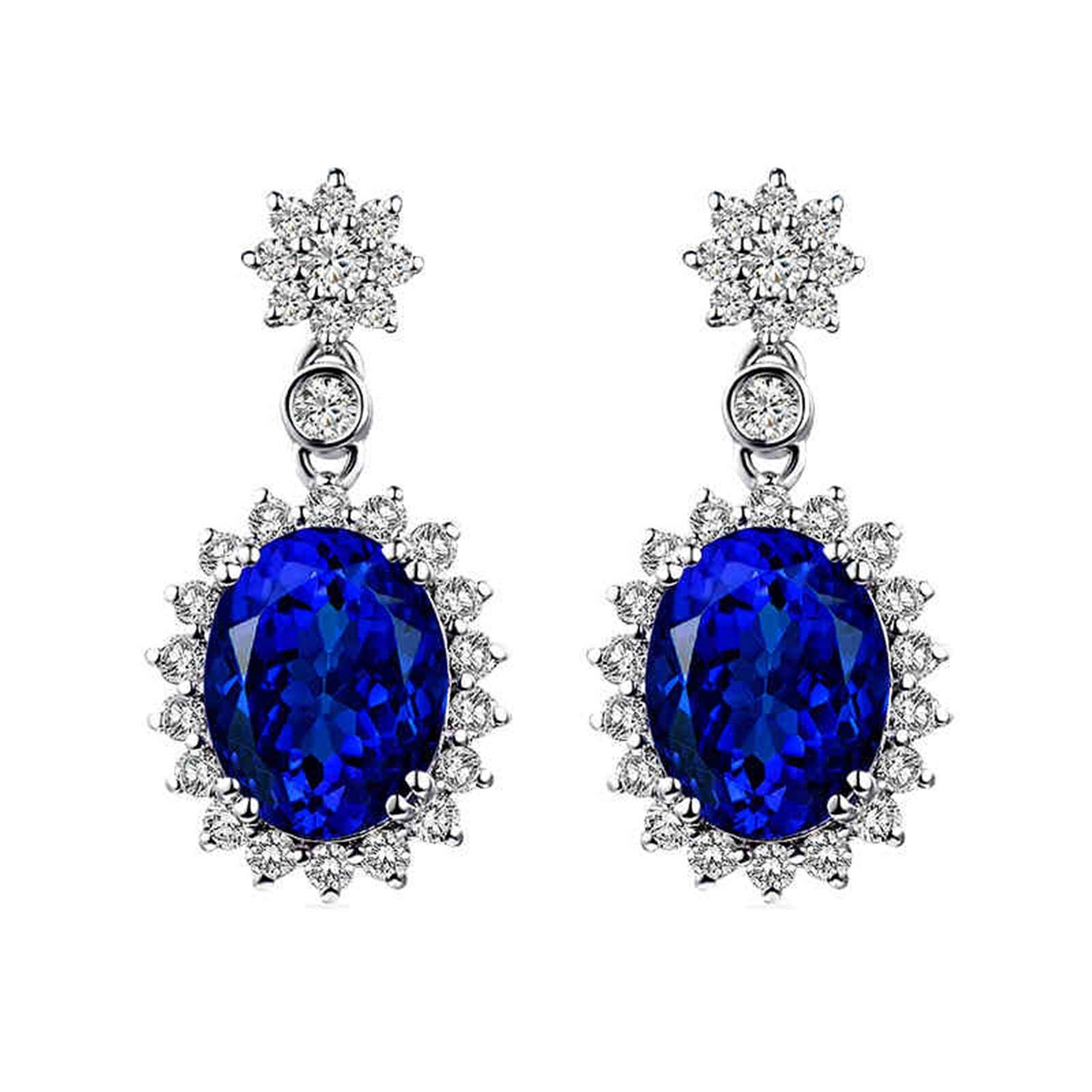 Epinki 18K Weißgold Ohrringe Hängend, Glanz Blume Ohrschmuck mit Tansanit 4.87ct Blau, Geschenk für Geburtstag, Weiß Gold