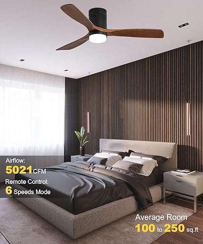 Miniatura 2 de Sofucor Ventiladores de techo de montaje empotrado de 52 pulgadas con luces y control remoto, LED regulable, motor de CC silencioso, para sala de