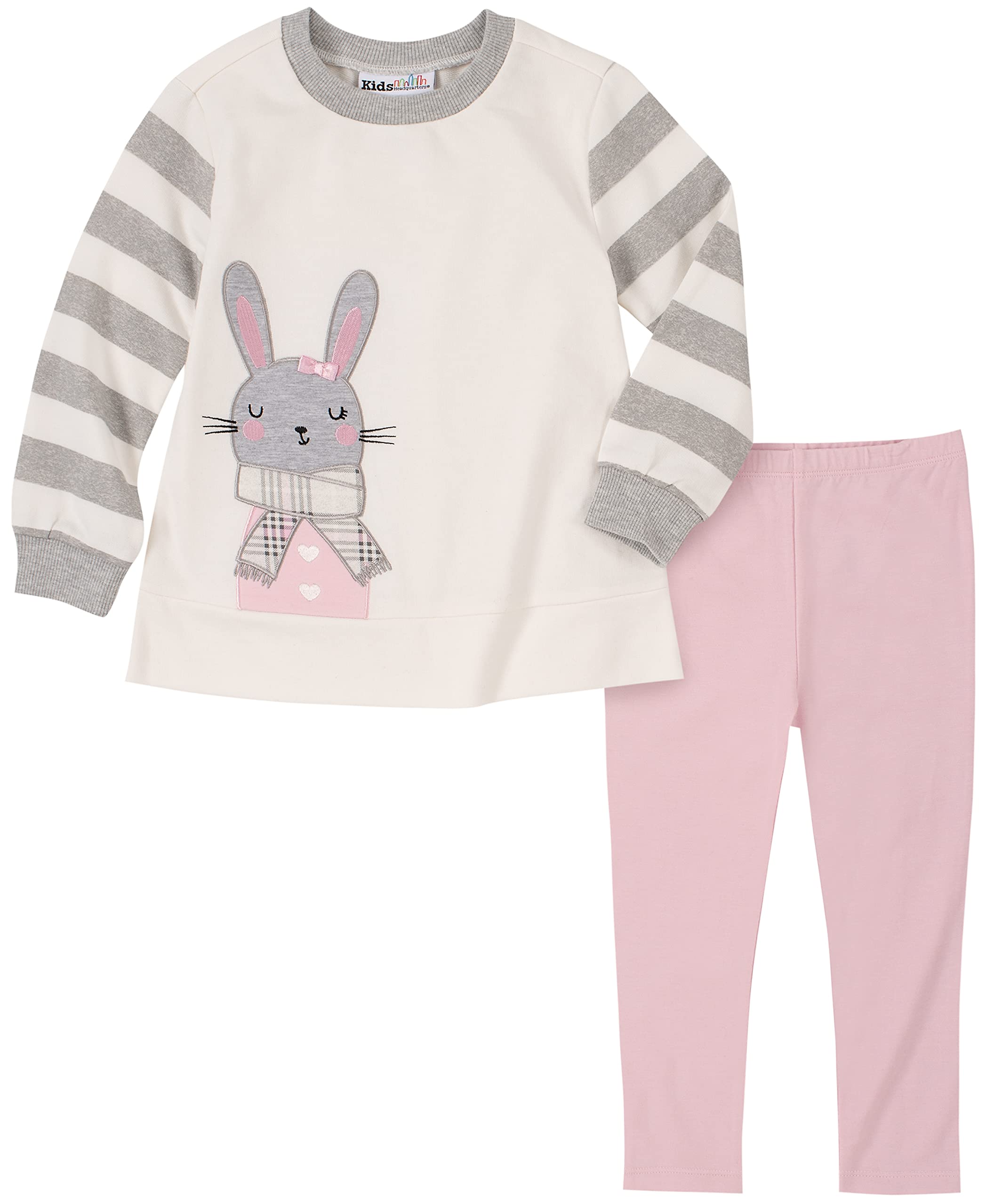 Kids Headquarters baby girls 2 Pieces Leggings Pants Set, Vanilla/Gray/Pink, 12 Months US