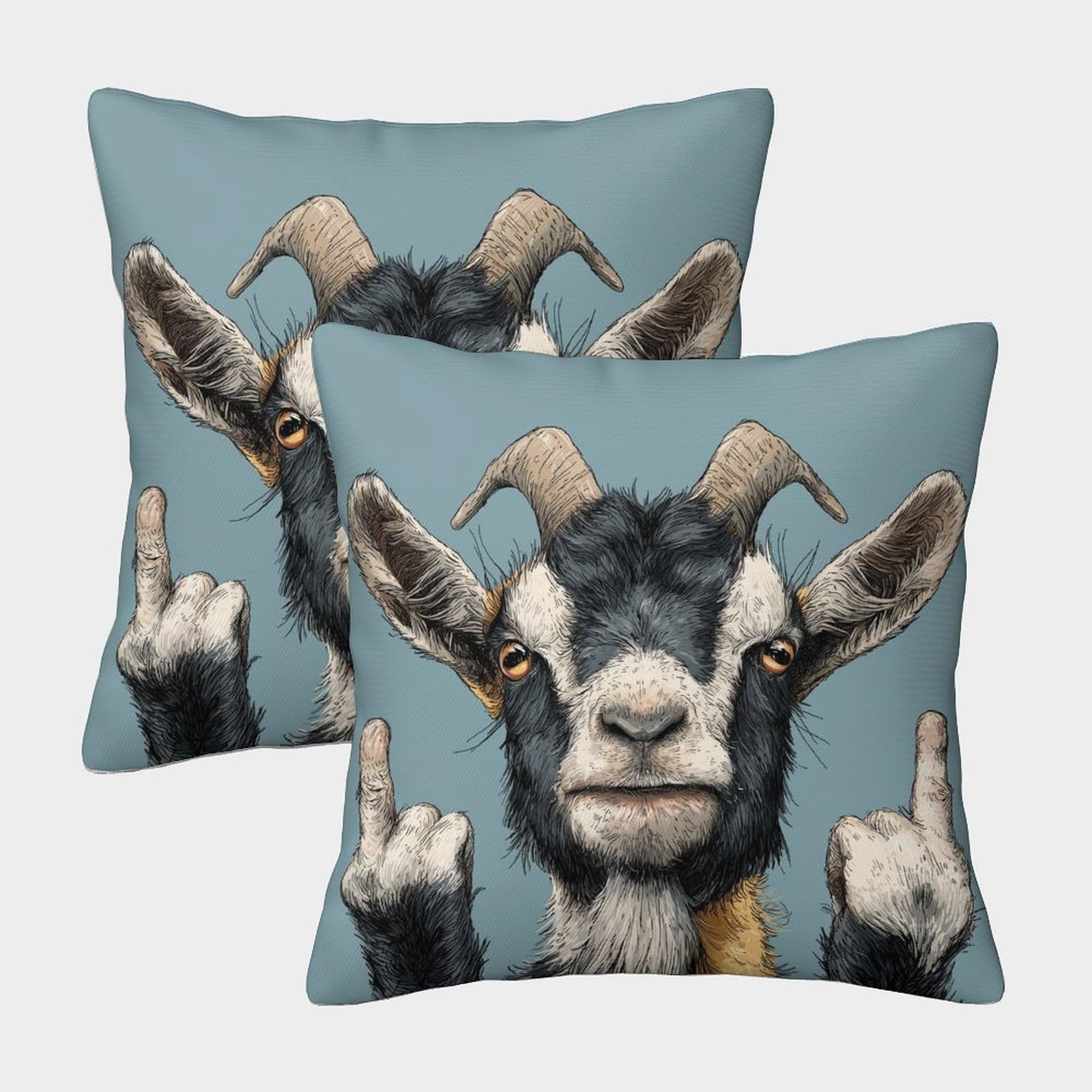 kaiyun 2 Pack The Goat Raised Both Middle Fingers. Square Pillow Cover Cushion Cover 45x45cm Suitable for Sofa Bed Chair,3D Pattern