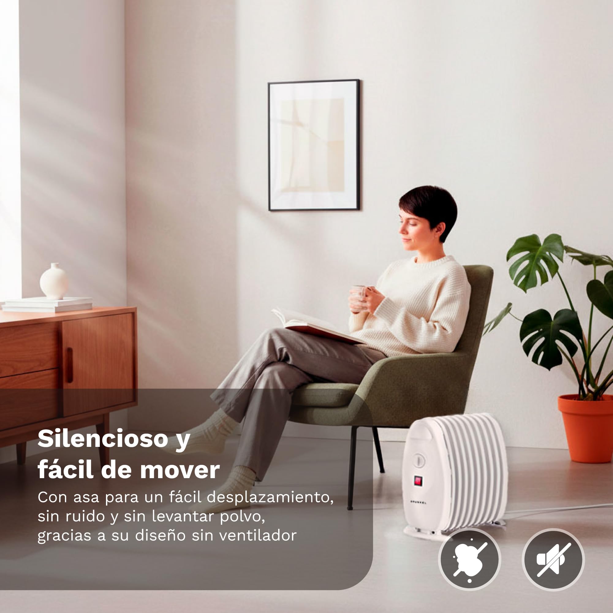 Grunkel - Radiador de Aceite de 7 elementos 800W RACP-80D Emisor de calor de bajo consumo 3 niveles de calor regulables, termostato y sistema de protección sobrecalentamiento.
