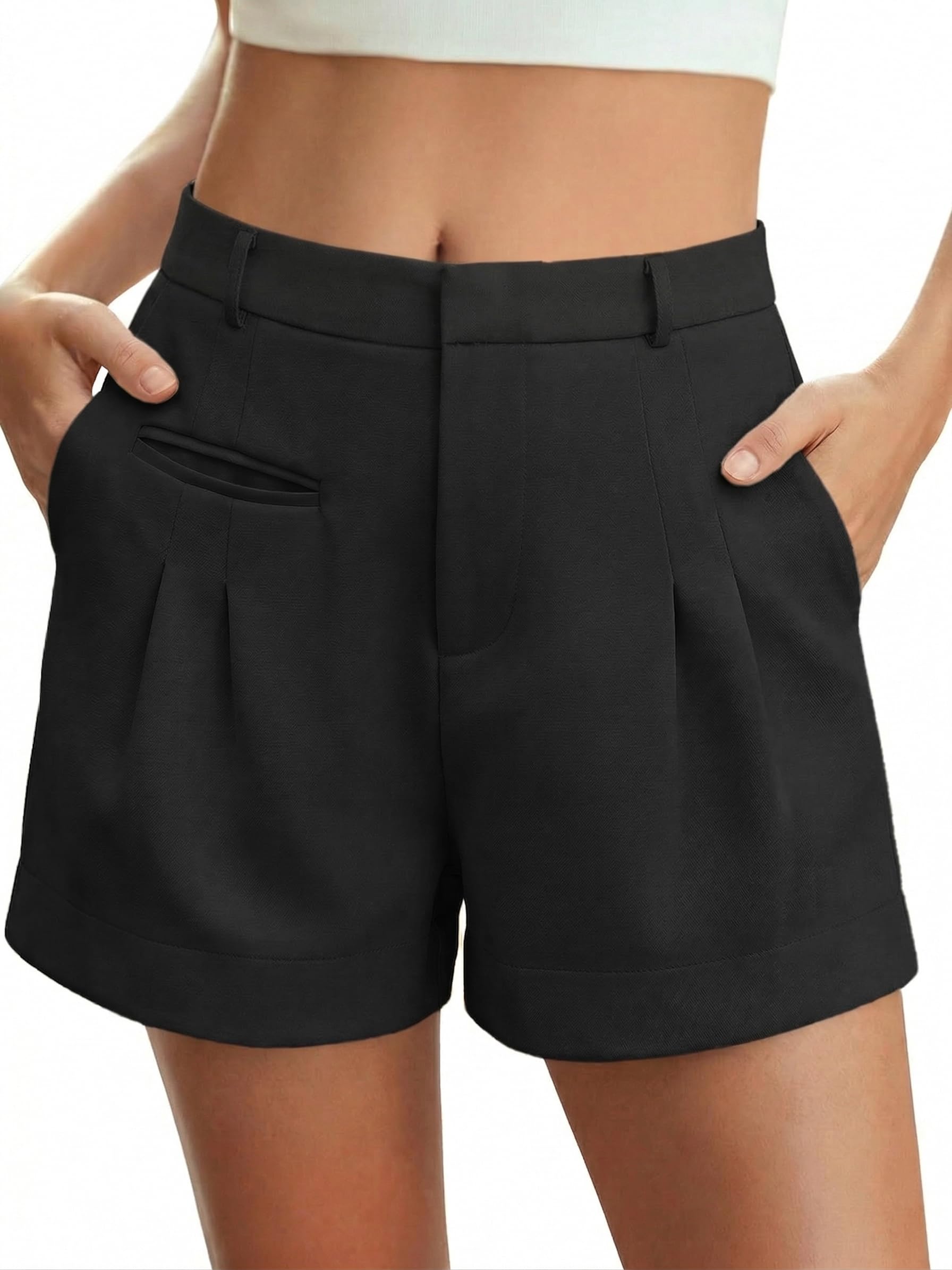 Cicy Bell Damen Shorts Sommer Booty Kurze Hosen High Waist Dressy Anzug Short Elastische Taille Weite Beinhose mit Taschen