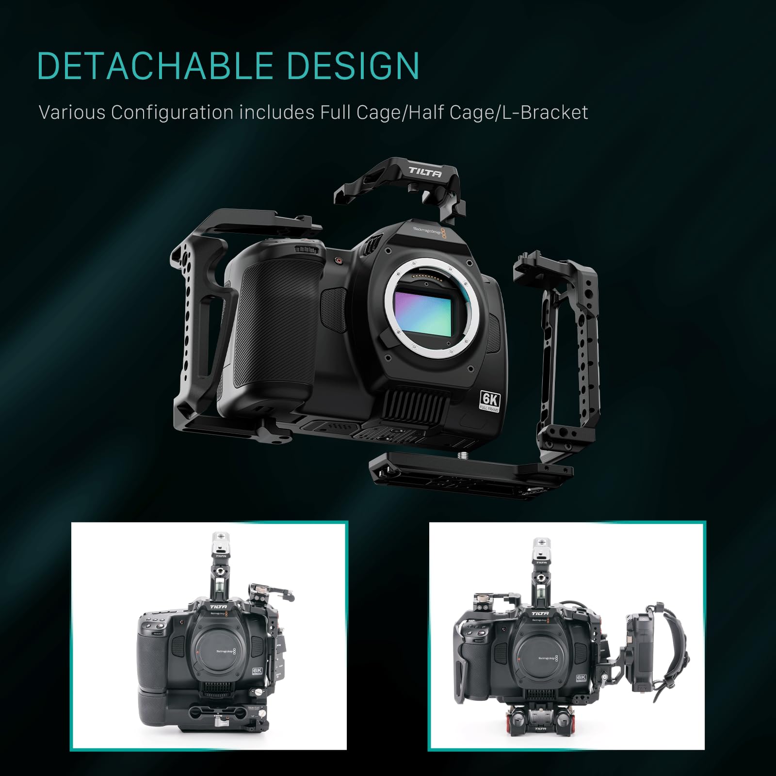 Tilta BMCC 6K Cage, Cage de caméra complète Compatible avec BMCC 6K, Blackmagic Cinema Camera 6K avec Support de Montage d'accessoires pour la poignée de Batterie - Noir TA-T64-FCC-B