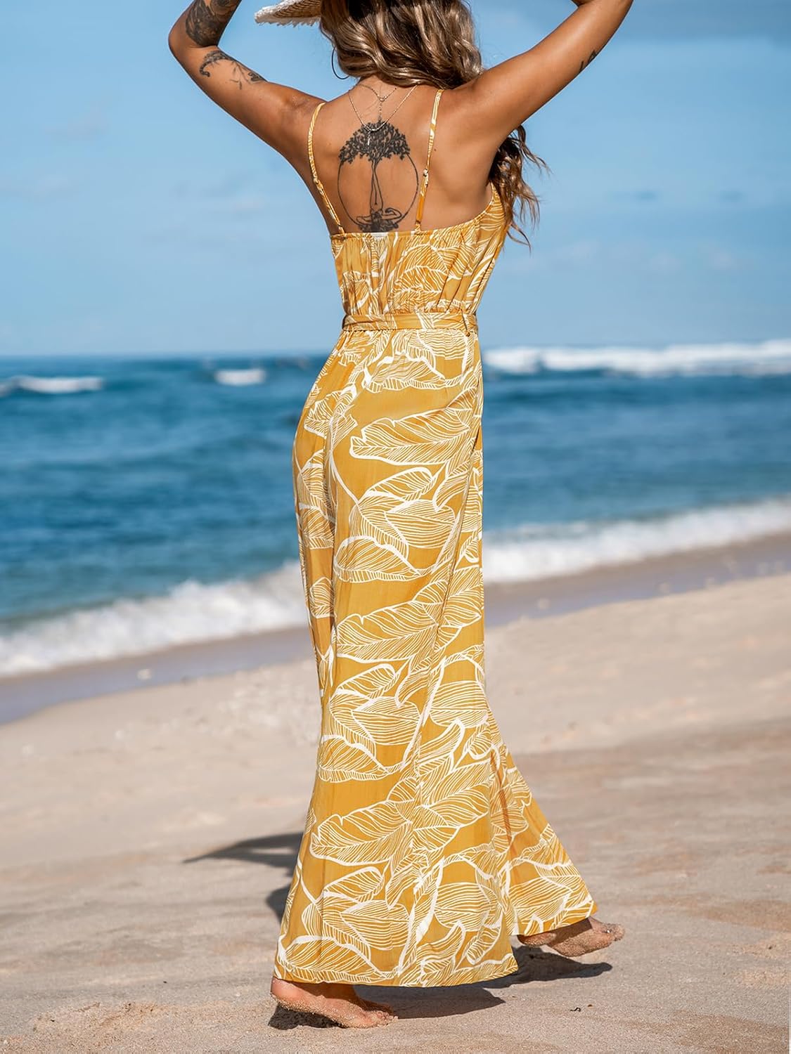 CUPSHE Women's Jumpsuits Floral Tropical Wide Leg Jumpsuit Sleeveless Overall V Neck Outfit Casual - Image 2