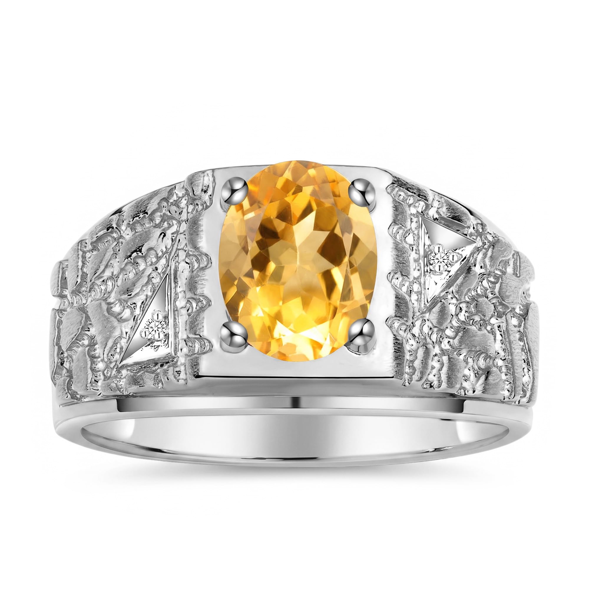 Rylos Men's Rings Designer Nugget Ring: Oval 9X7MM Gemstone &amp; Sparkling Diamonds - Color Stone Birthstone Rings for Men, Sterling Silver Rings in Sizes 8-13. Mens Jewelry
