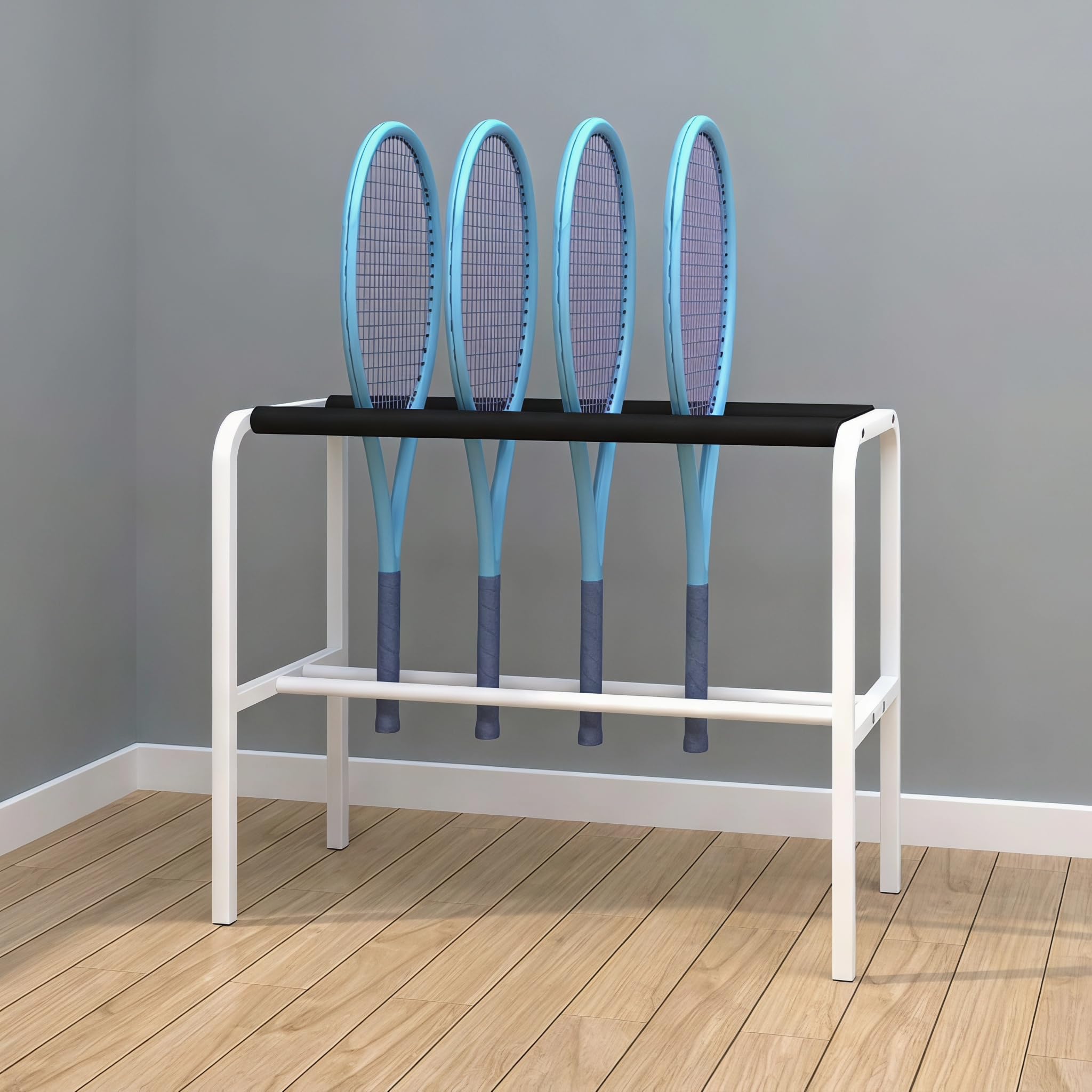 Soporte Metálico para Raquetas De Tenis - Estante De Almacenamiento De Gran Capacidad para Raquetas De Tenis, Pádel Y Bádminton - Organizador De Suelo para Uso Doméstico Y White One Size
