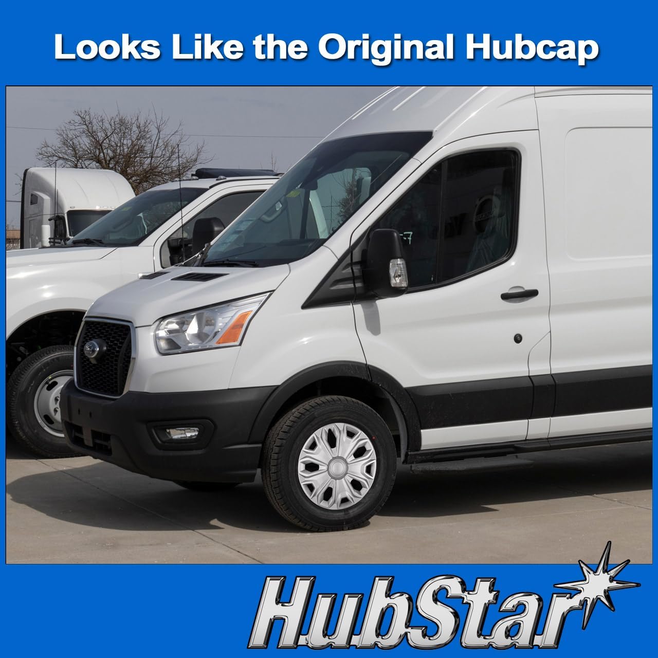 Hubcap Replacement for Ford Transit 150, 250, and 350: 2015-2024, 16-inch Original-Style Replica with Heavy-Duty Clips (Silver, 4 Pieces)