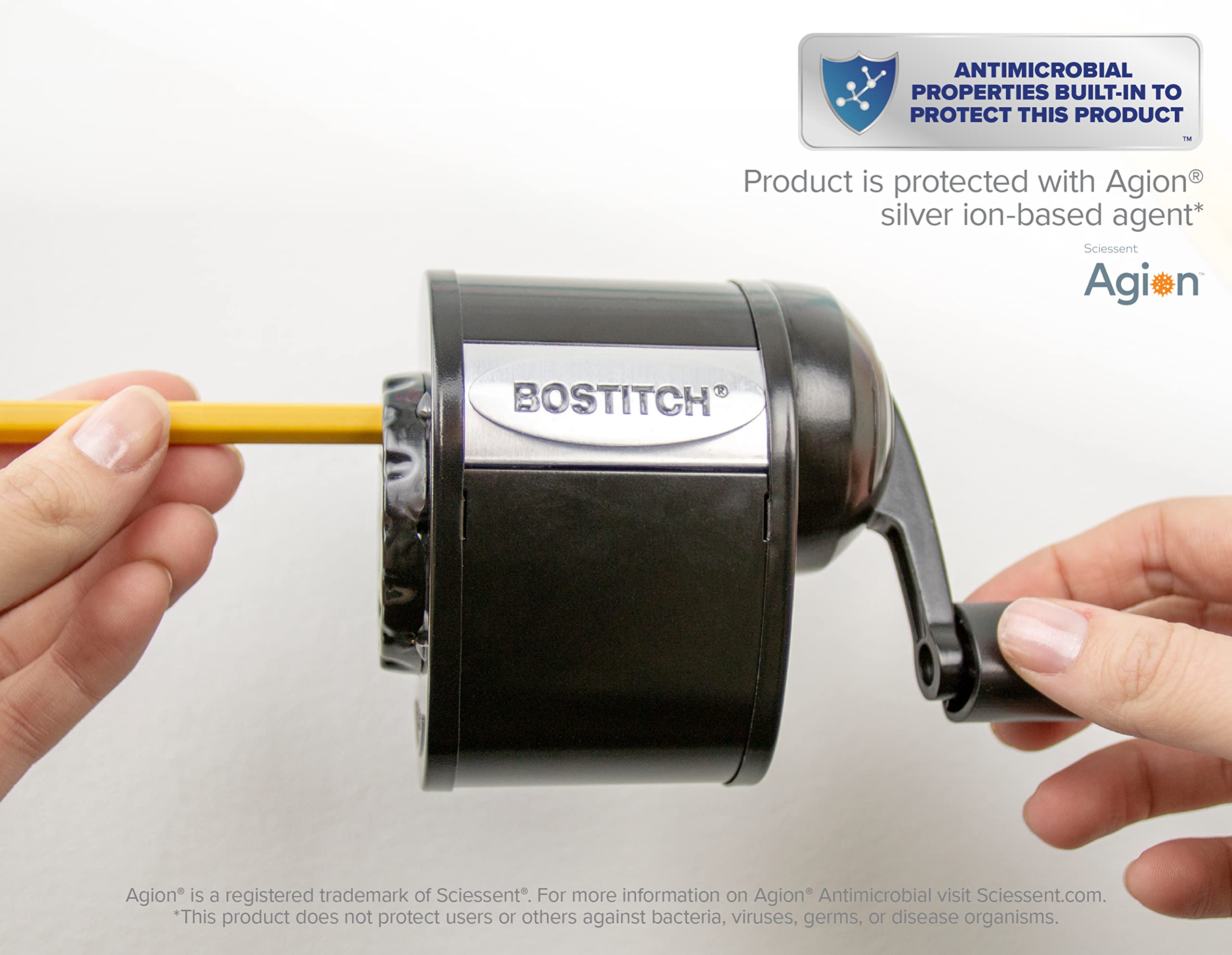 Bostitch Metal Antimicrobial Manual Pencil Sharpener, Black (MPS1BLK
