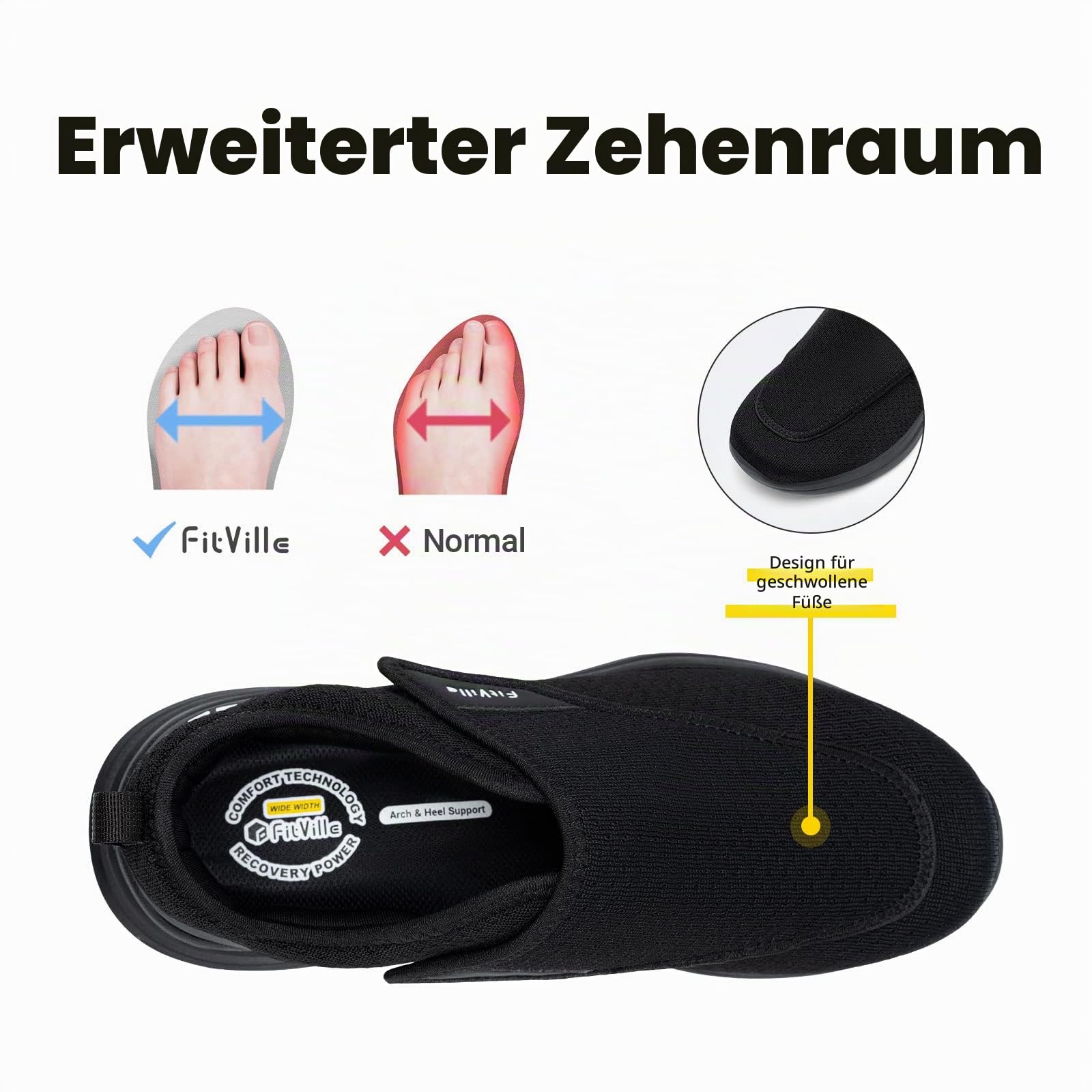 FitVille Schuhe Herren Extra Weit Senioren Pflege Hausschuhe mit Klettverschluss EasyTop Wings V2