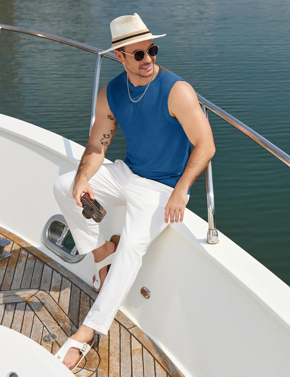 COOFANDY Mens Casual Knitted Tank Tops Crew Neck Sleeveless Muscle T Shirts Summer Beach Tops - Image 8