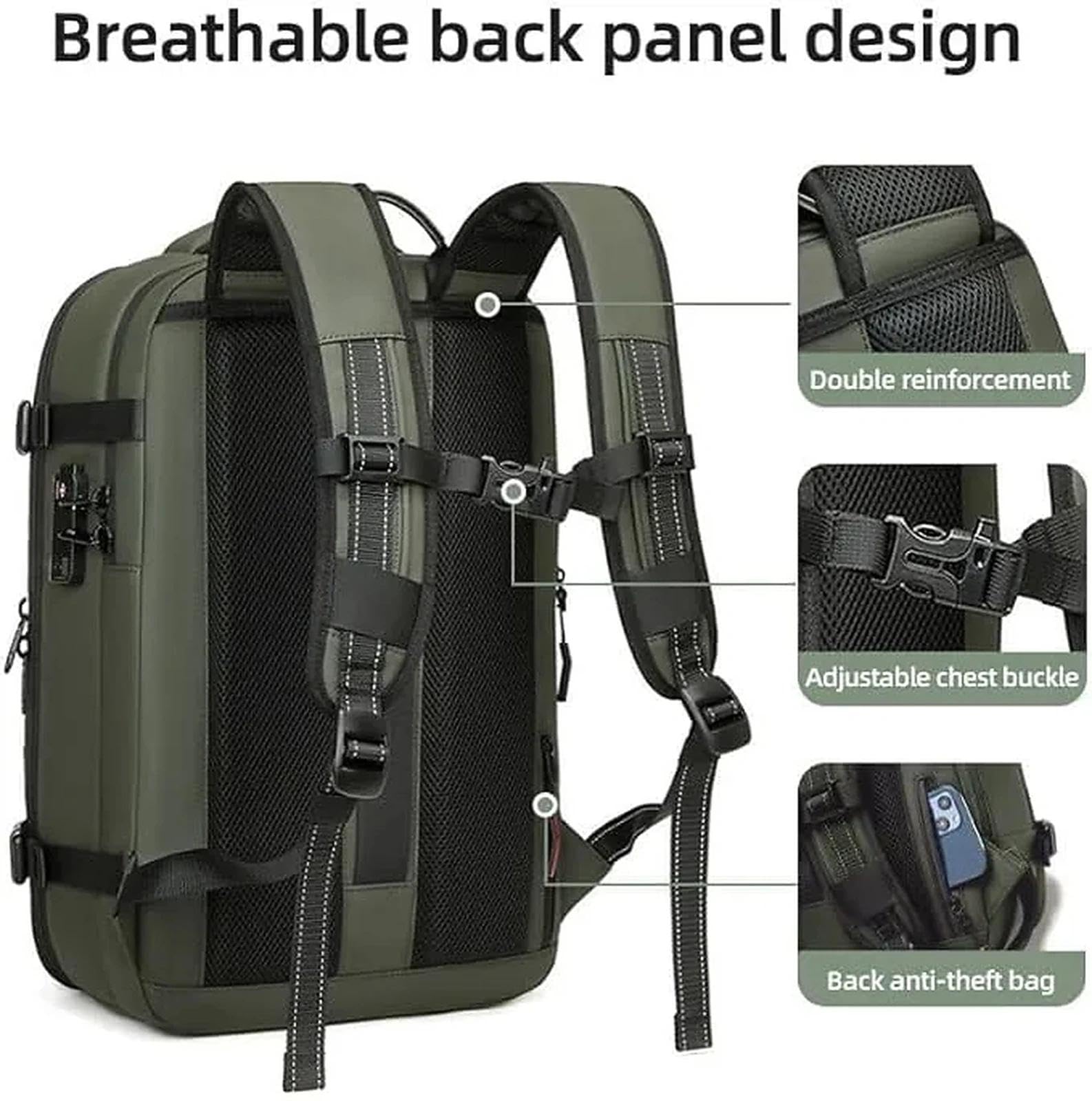 Mochila Viaje vacio 60L expandible con Bomba, Mochila de Viaje con vacio y compresión, Impermeable antirrobo Cabina avión con separación Seca y húmeda para Hombre Mujer(D,D)