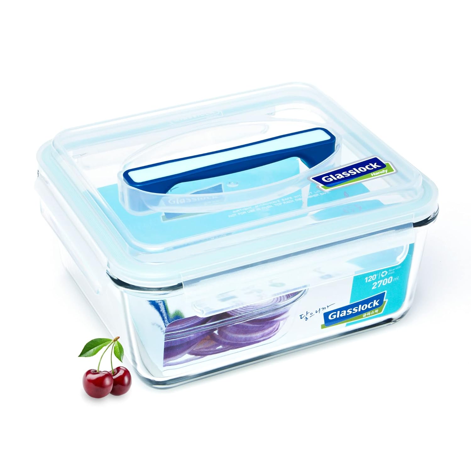Glasslock Korea Tempered Glass Container, 2700 ml, Square Travel Food