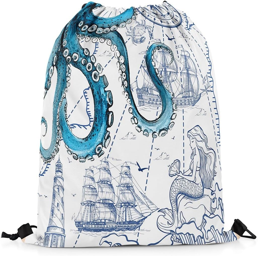 jejeloiu Ocean Kraken Drawstring Backpack 13"x15.7"