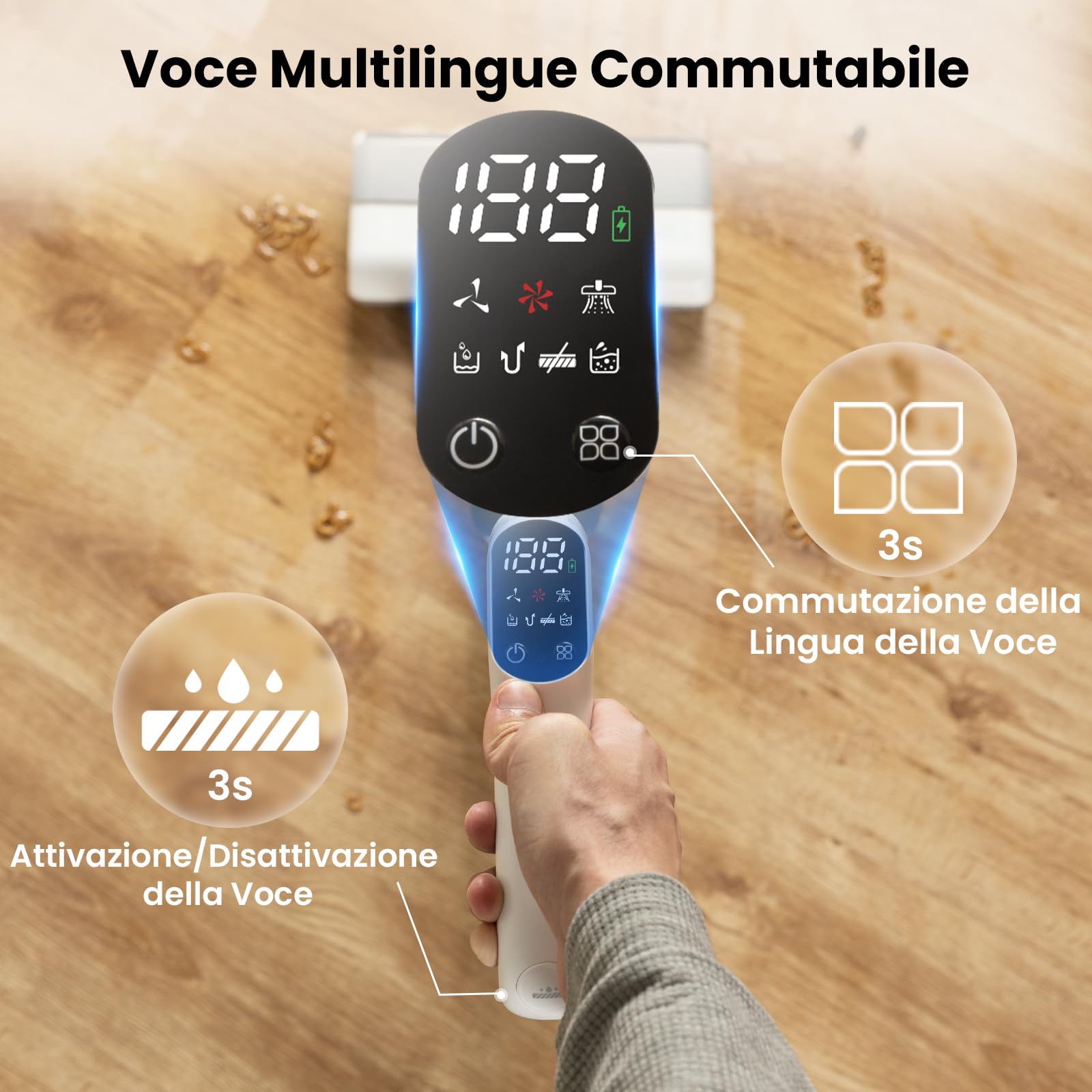 Proscenic F10 Pro Aspirapolvere Lavapavimenti Senza Fili 3-in-1 con Auto Pulizia, Aspirazione Potente, Pulizia Bordi, Lavasciuga Pavimenti con Auto Pulizia, Display LED, Guida Vocale