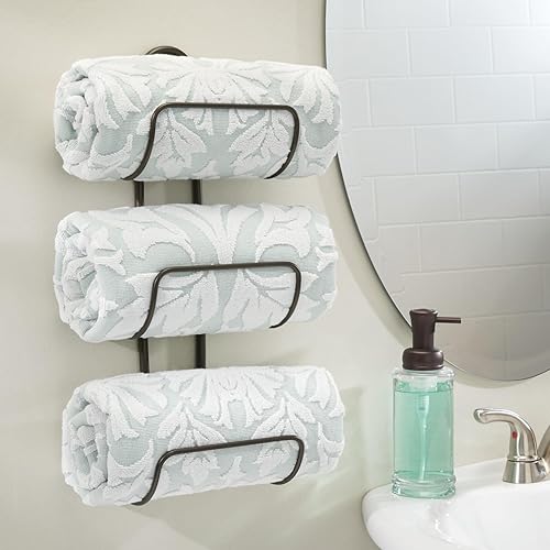 Miniatura 3 de mDesign - Toallero moderno y decorativo de 3 niveles, para baño, soporte y organizador, para montar en la pared, para almacenamiento de toallas de