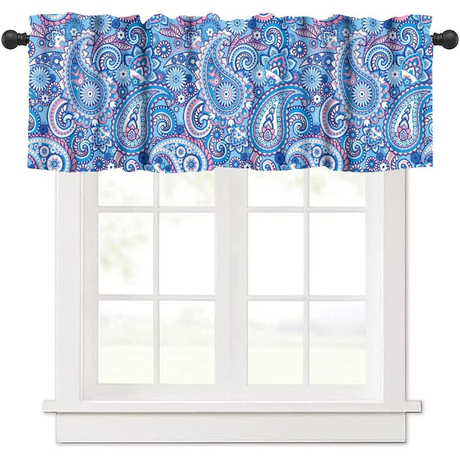 moderw Vintage Paisley Window Valance Curtains Retro Asian Ethnic Floral Colorful Ornamental Flower Seasonal Window Treatments Curtain Valance for Farmhouse Kitchen Bedroom Living Room 54x18inch