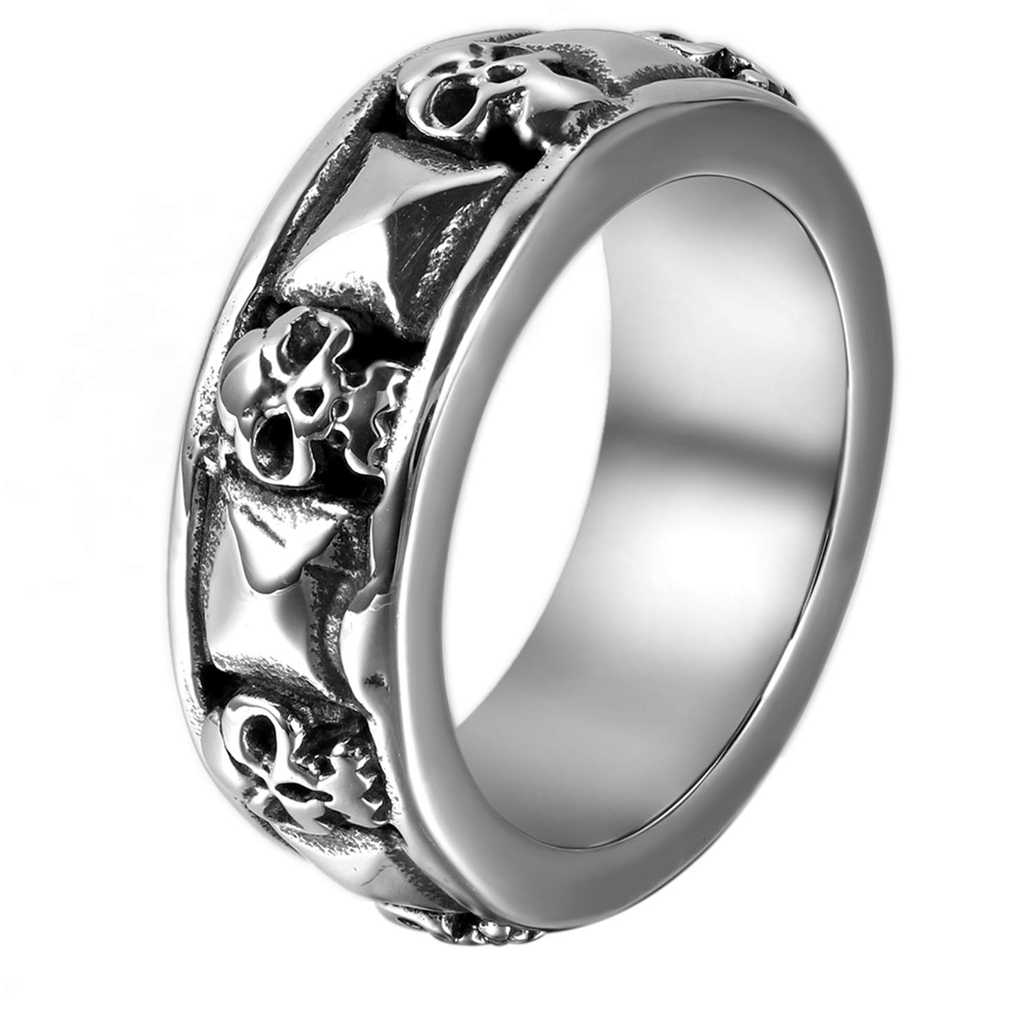 OIDEA Anillo de acero inoxidable para hombre, diseño de calavera, color plateado y negro