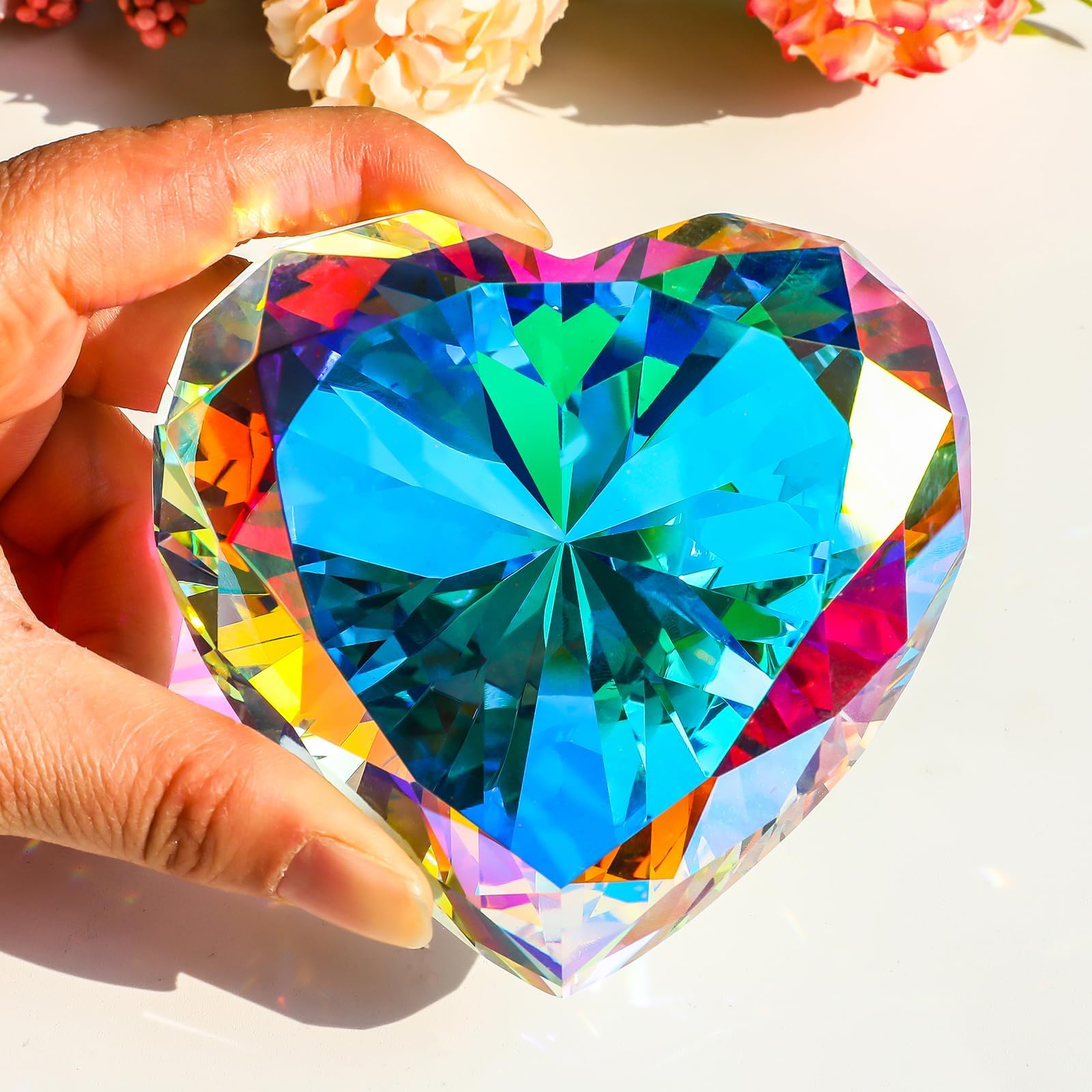90 mm Kristalldiamant-Briefbeschwerer, herzförmige Glassteine, große künstliche Diamanten, Papierbeschwerer für Frauen, Schreibtisch, Hochzeit, Tafelaufsatz, AB-beschichtet
