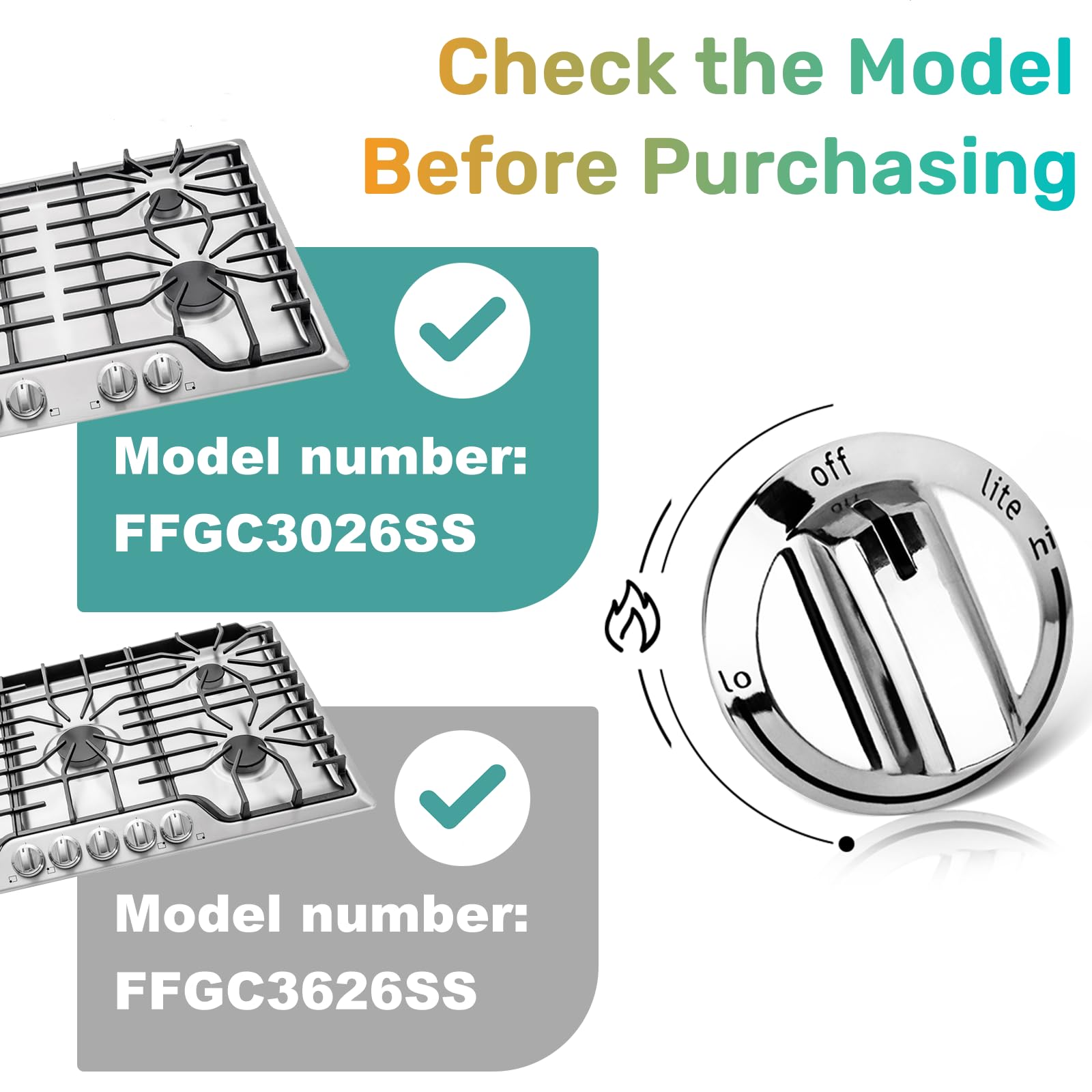 5 Pack 5304525746 Gas Cooktop Stove Knobs Replacement for Frigidaire