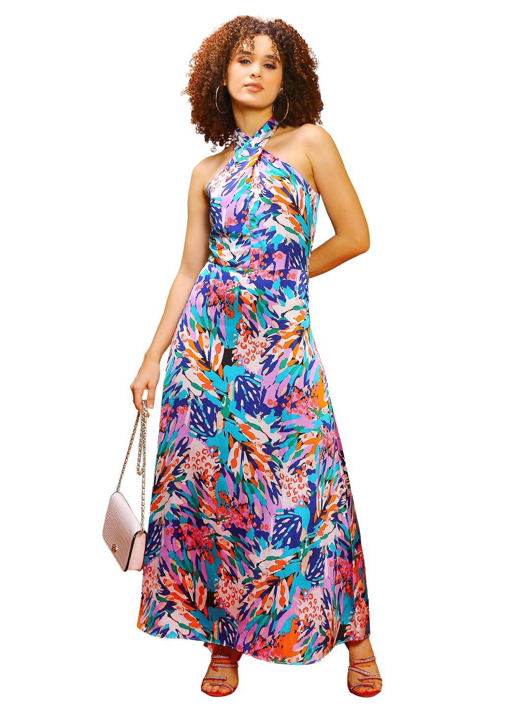 sera classics Women's Satin Halter Neck A line Maxi Dress-picture-1
