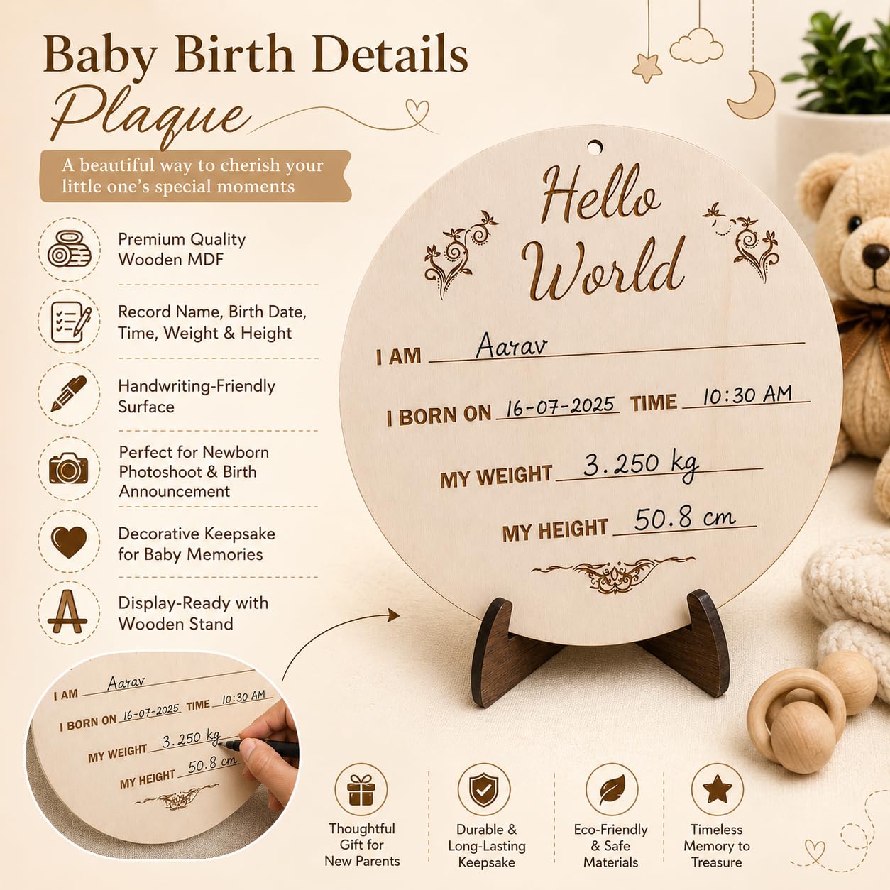 Hello World Baby Plaque - Newborn Photo Prop -5