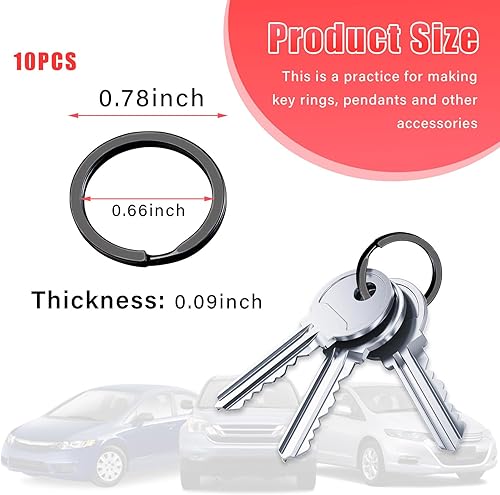 Miniatura 2 de 10 llaveros planos de metal divididos, 0.8 pulgadas de diámetro, a prueba de óxido, redondos, planos, universales, resistentes, resistentes, para el