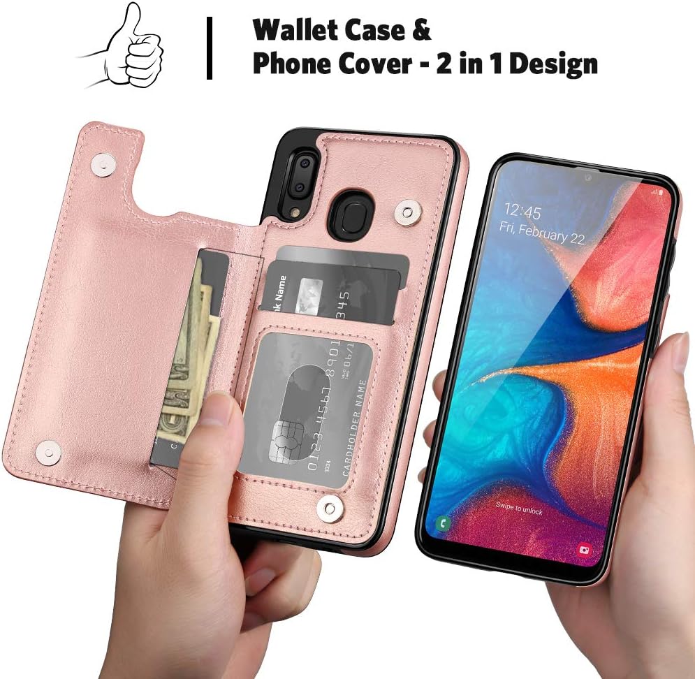iMangoo Folio Cover for Galaxy A20 Case, Galaxy A30 Wallet Case PU Leather ID Credit Card Slot Cash Pocket Cards Holder Magnetic Closure Protective Flip Cases for Samsung Galaxy A20/ A30 Rose Gold