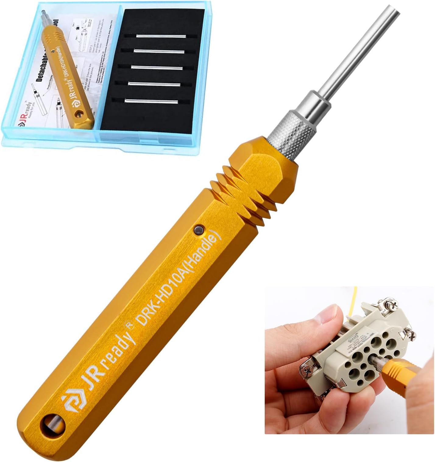 JRready DRK-HD10A(09990000012) HARTING Connector Pin Tool KIT Contacts Extractor Tool Terminal Extraction Tool KIT Removal Harting/TE Heavy duty HAN D 10A Solid Contacts, Inner diameter of tube:0.102″