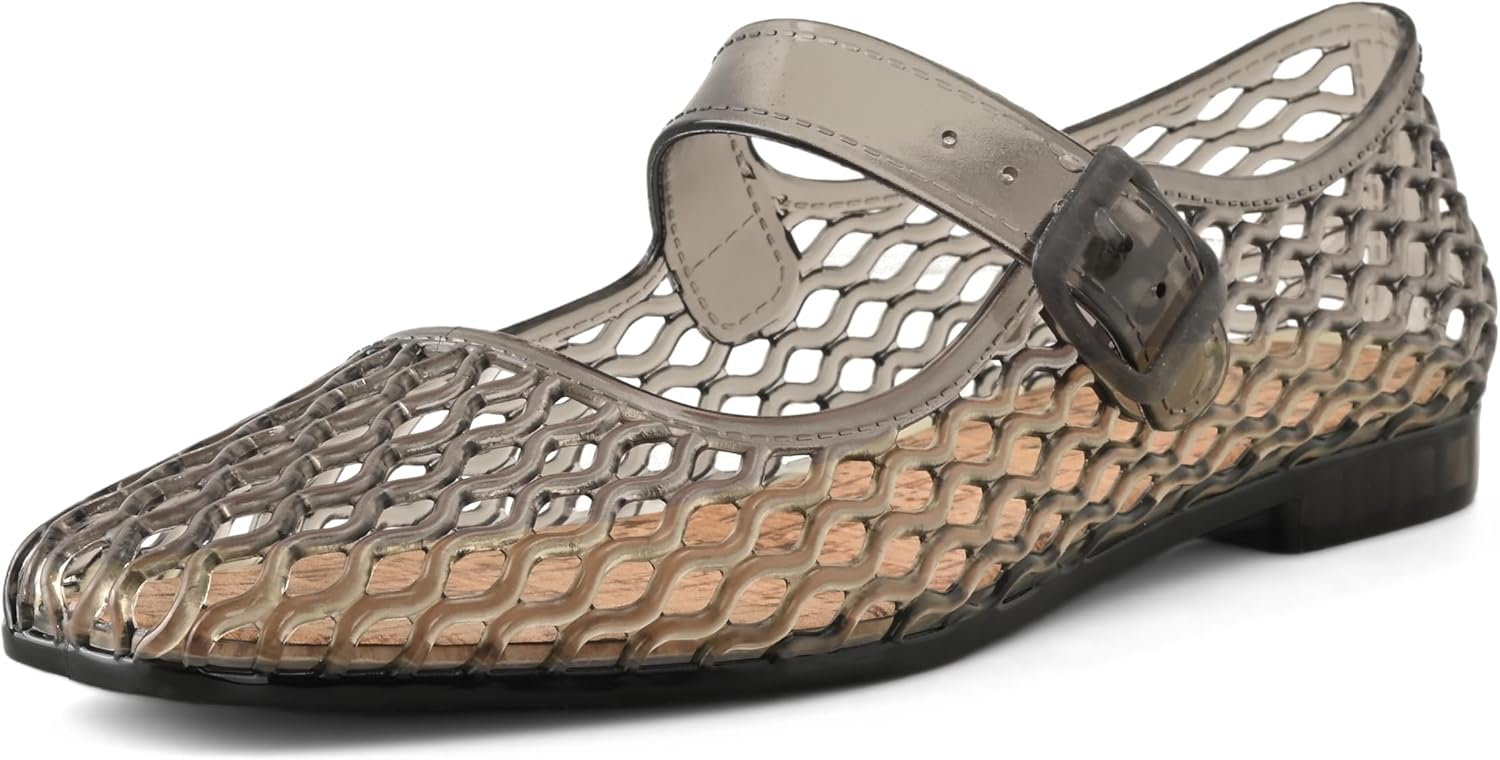 Women's Jelly Flats Clear Mesh Ballet Summer Beach Hollow Dressy Shoes