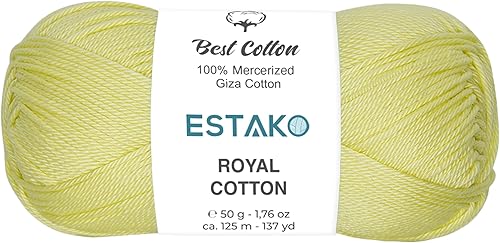 Estako Royal Cotton, 100% hilo de algodón giza mercerizado, suave, súper fino 1 para ganchillo y tejer, 1.76 onzas (1.76 oz), 137 yardas (410.1 ft)
