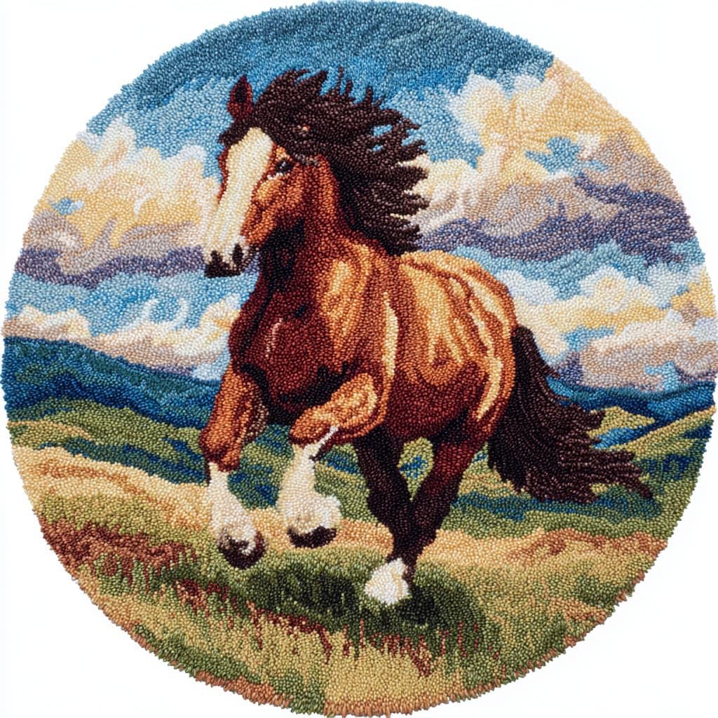 AMBATTERY Round Shape Latch Hook Kits Rug,Animal Horse