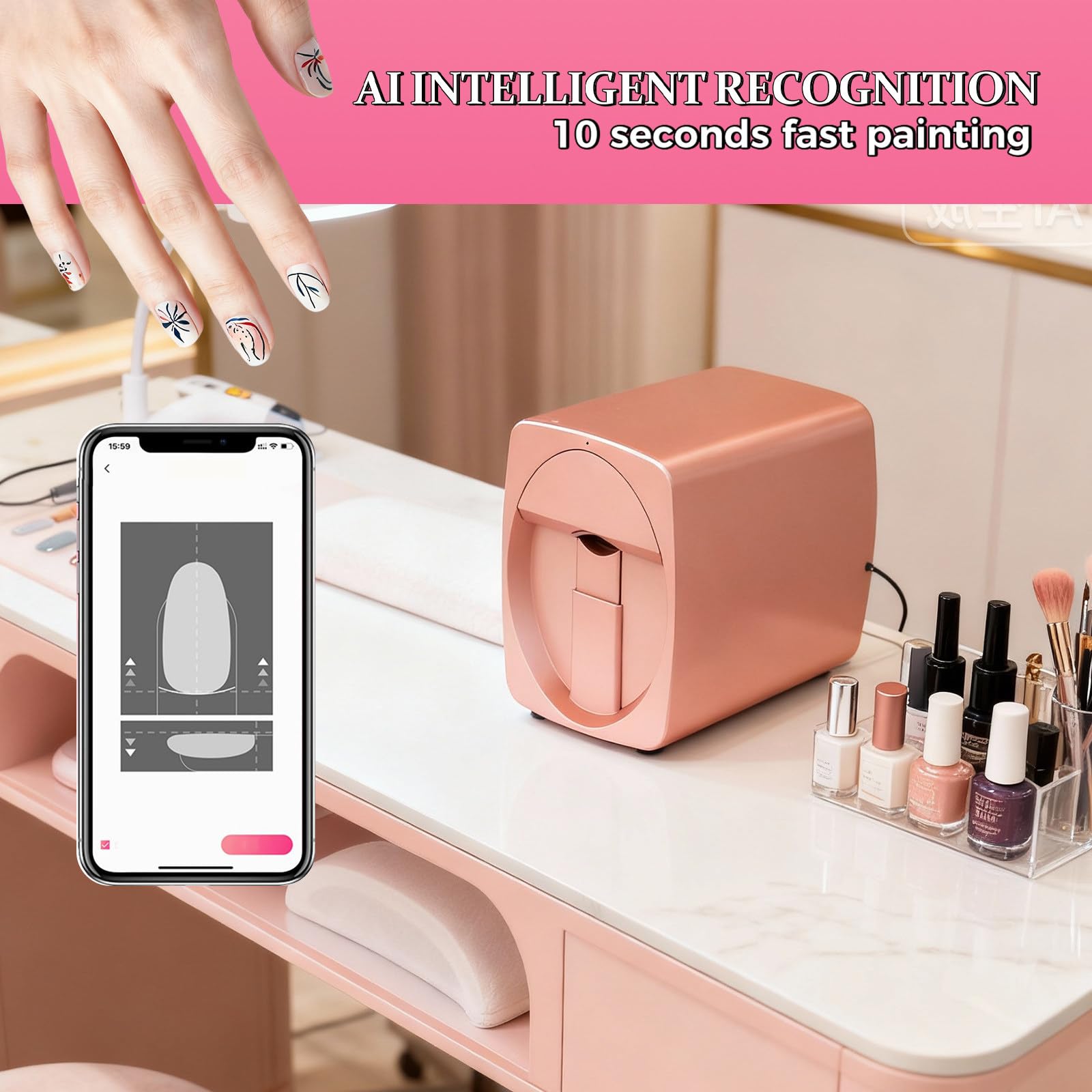 Stampante per Unghie Gel, Stampante per Unghie Portatile, Supporto WiFi/DIY/USB, Stampante per Unghie con App, Stampante per Unghie Professionale, per DIY,Studi per Unghie White
