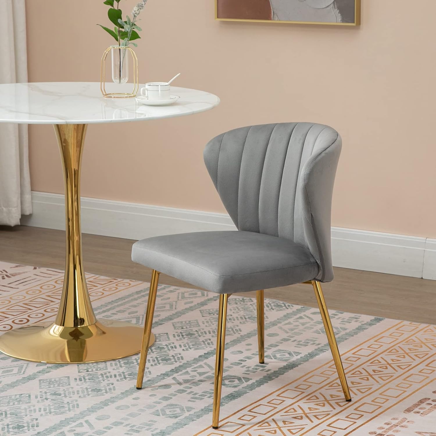 ANOUR Modern Dining Chiars Set of 4,Velvet Kitchen Chairs,Upholstered Side Chair with Golden Metal Legs,Small Accent Chairs for Dining Room Living Room Kitchen Vanity(Grey)