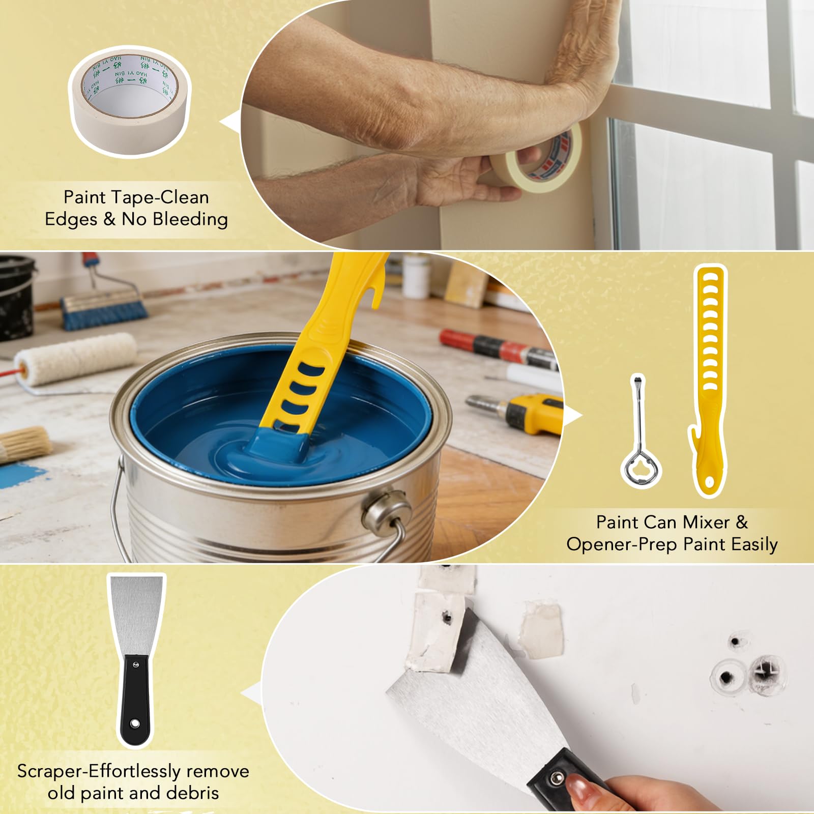 Kit de 33 rodillos de pintura con poste de extensión de 4 secciones, bandejas de rodillos de 9 pulgadas, asas resistentes, rodillos de pintura de microfibra, pinceles, paño de caída, herramientas de