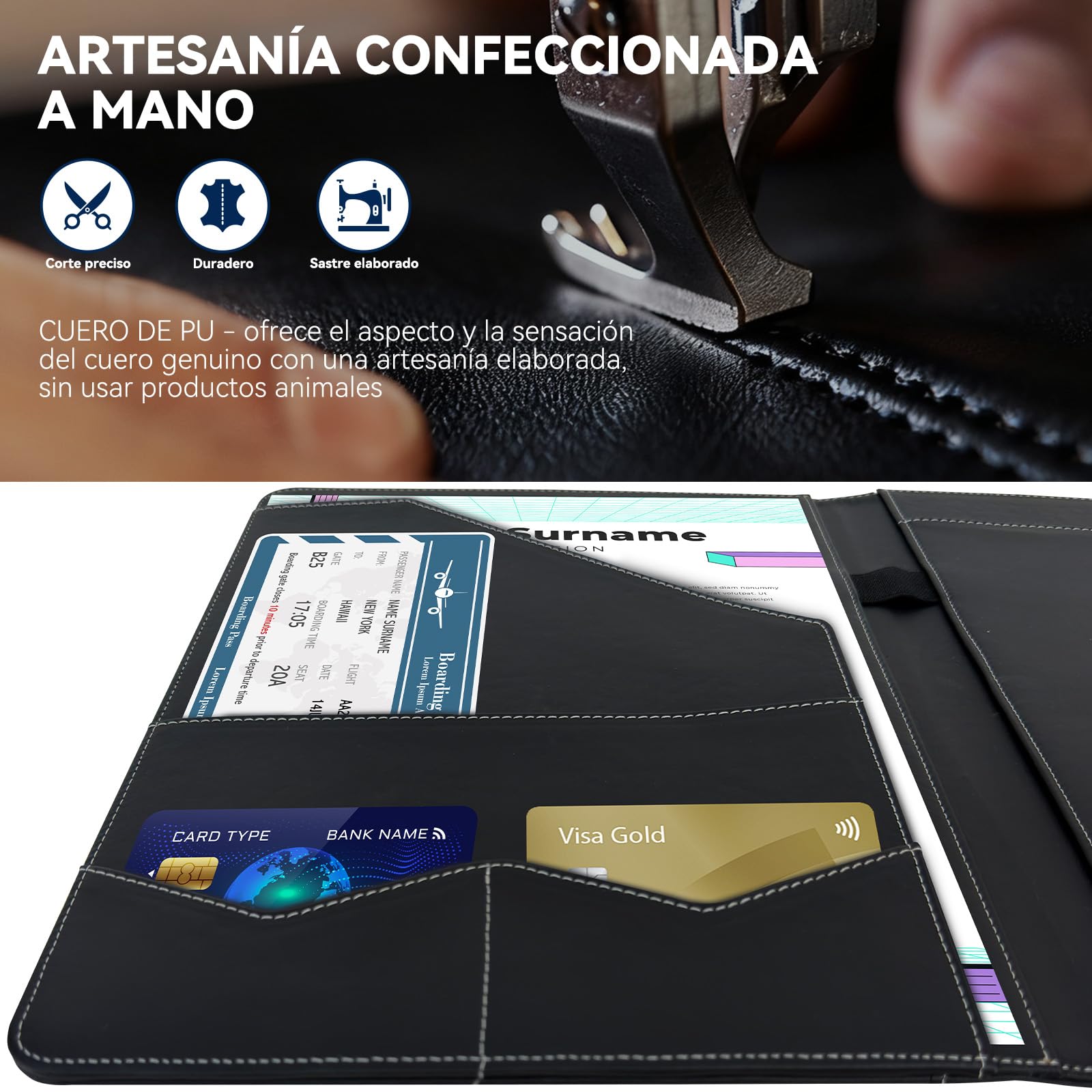 NEWYES Carpeta Portadocumentos A4, Impermeable y de Piel Sintética, Ideal para Viajes de Negocios, Profesores, como Regalo para Hombres o para el Día a Día de la Oficina, Negro