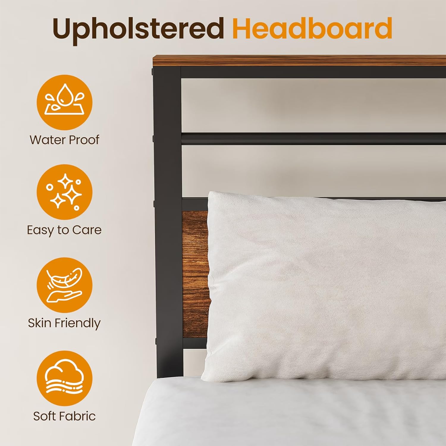 Bed Frame Queen Size with Storage Headboard & Charging Station, Sturdy Metal Queen Platform Bed Frame No Box Spring Needed, Queen Bed Frame Low to Ground, Quiet Base, Black (Upholstered Queen)