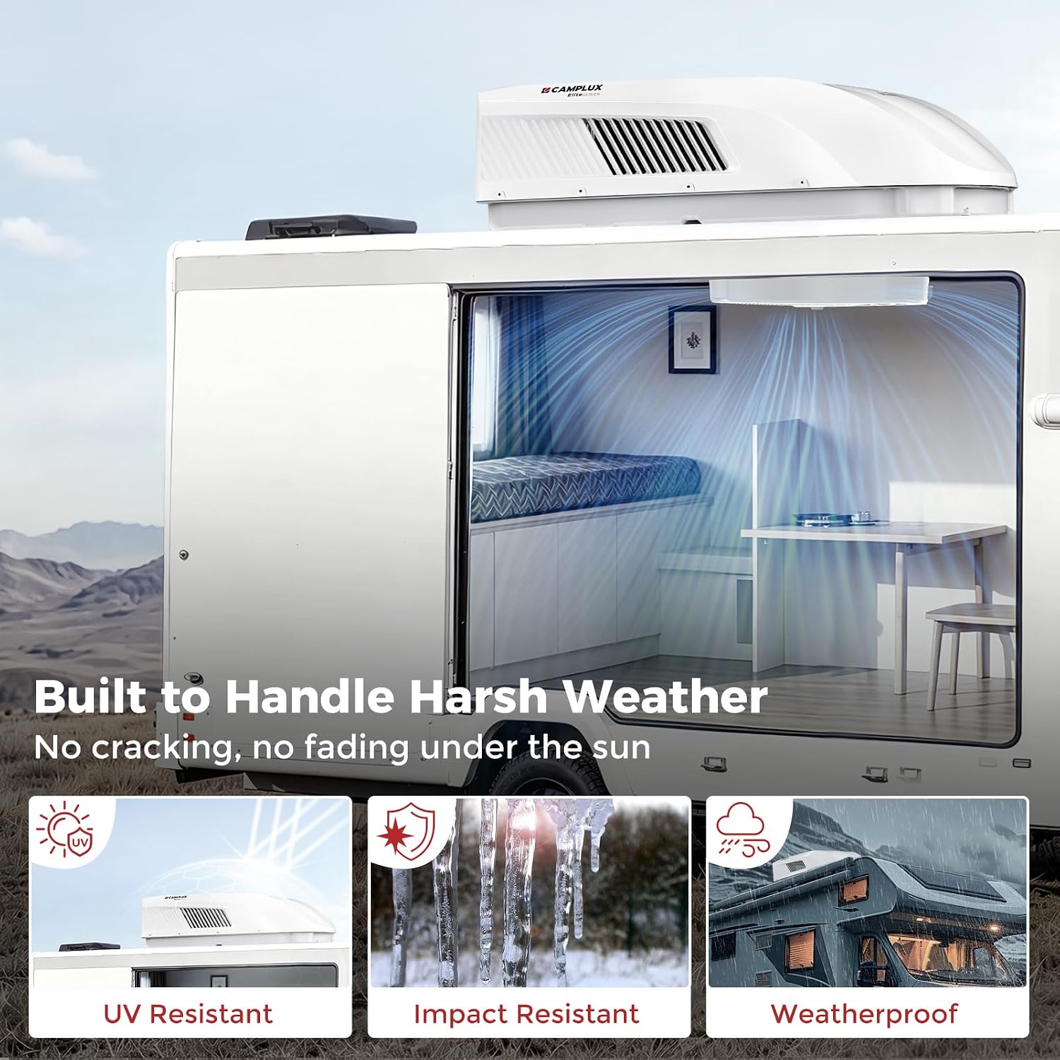CAMPLUX 15K BTU RV Air Conditioner with Heat Pump 12K BTU, Low Noise 43dB RV Rooftop AC with Remote Control, CSA Certified, White – R32 Refrigerant, Non-ducted, Perfect for Fifth Wheel, Food Trucks
