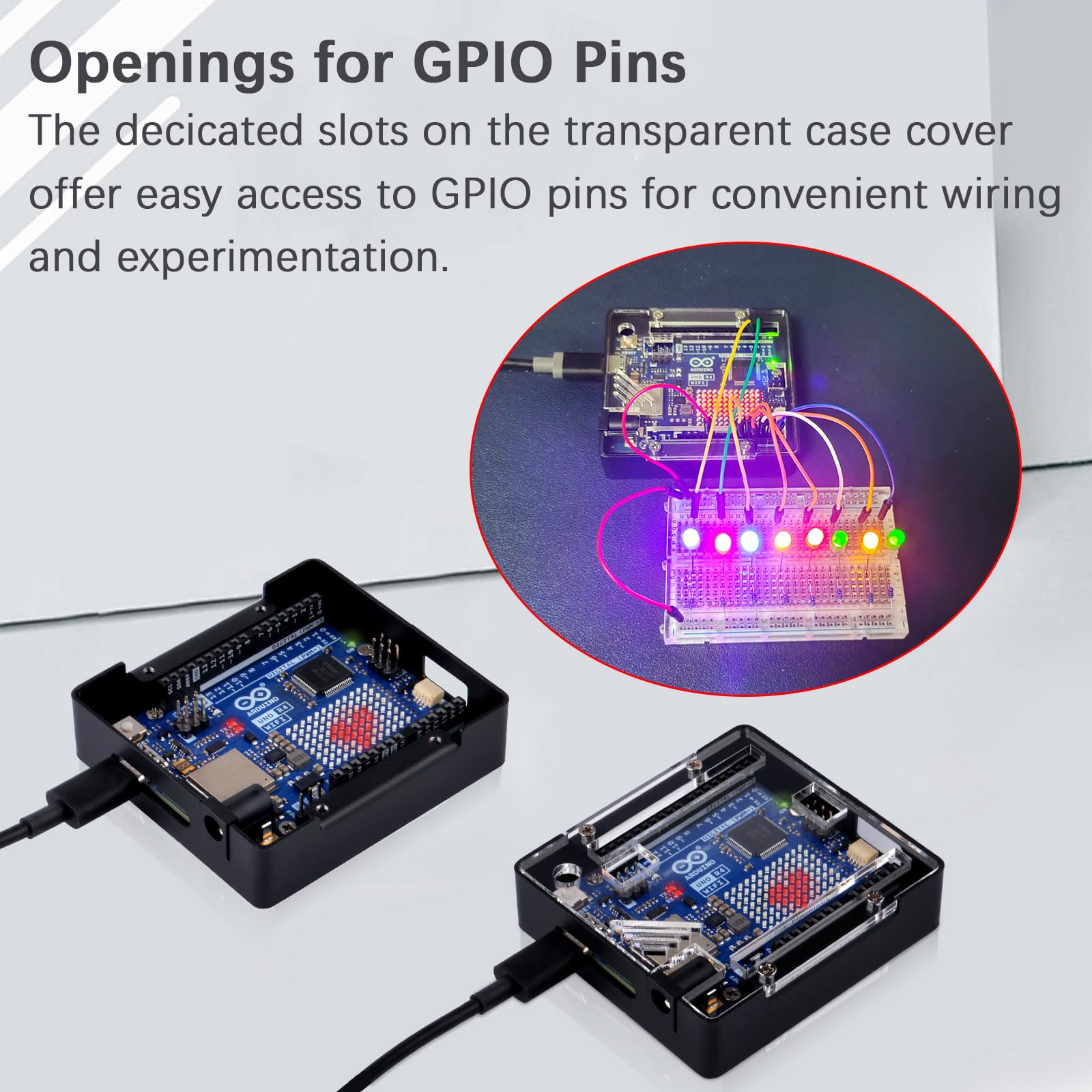 GeeekPi Student Starter Kit per Arduino UNO R4 WiFi con scheda WiFi ufficiale UNO R4, custodia in metallo con copertura acrilica trasparente, scheda di prova a 400 fori, cavo USB-C