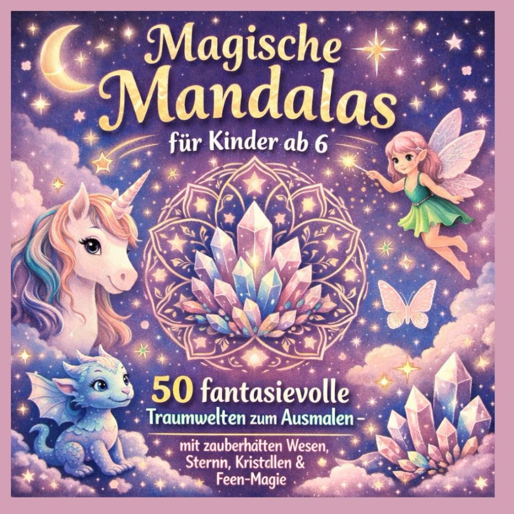 Magische Mandalas für Kinder ab 6: 50 fantasievolle Traumwelten zum Ausmalen – mit zauberhaften Wesen, Sternen, Kristallen & Feen-Magie